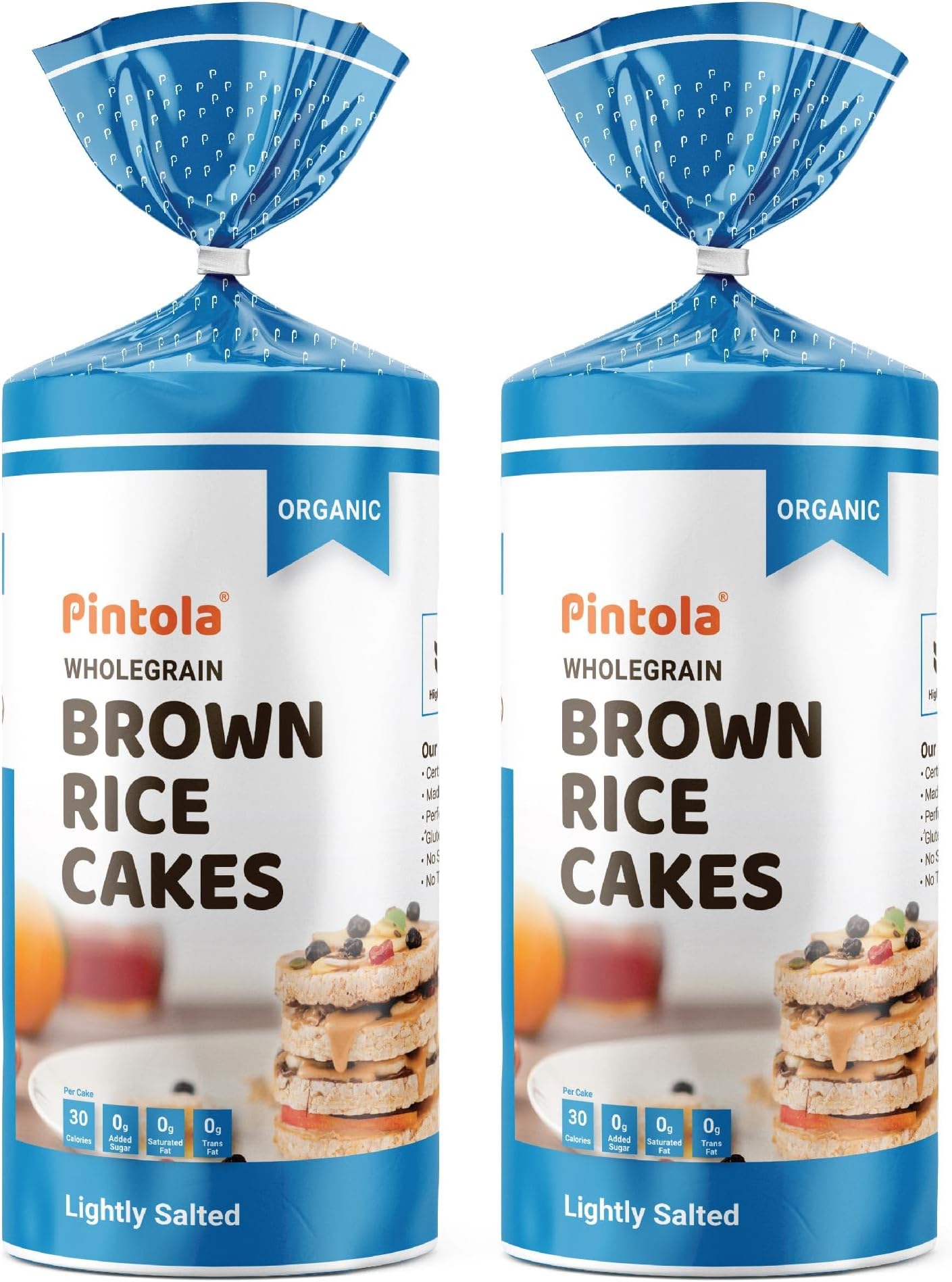 Pintola Organic Wholegrain Brown Rice Cakes - All Natural (Lightly Salted, Pack of 2)