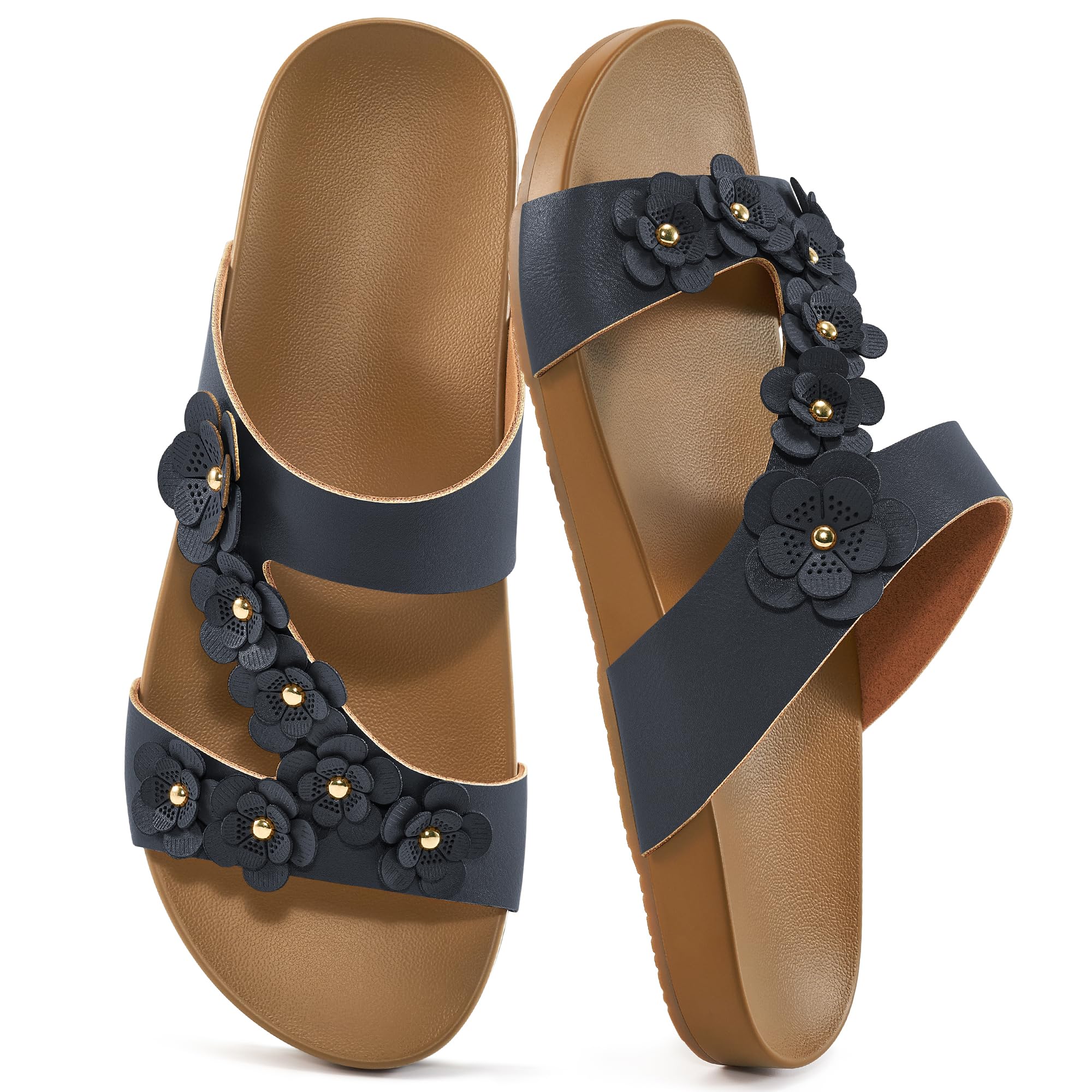 Ecetana Womens Slide Sandals Comfortable Dressy Summer Beach Flats Casual Fashion Slip On Walking Shoes