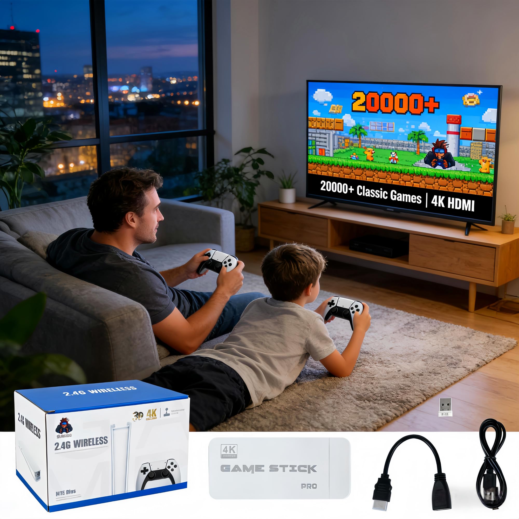 M15 Console Retro Game Portatile Con Oltre 20,000 Giochi Classici,Joystick Per Console Con Plug Per Emulatori Da 64 GB, Uscita Hdmi, Doppio Controller Wireless Aggiornato