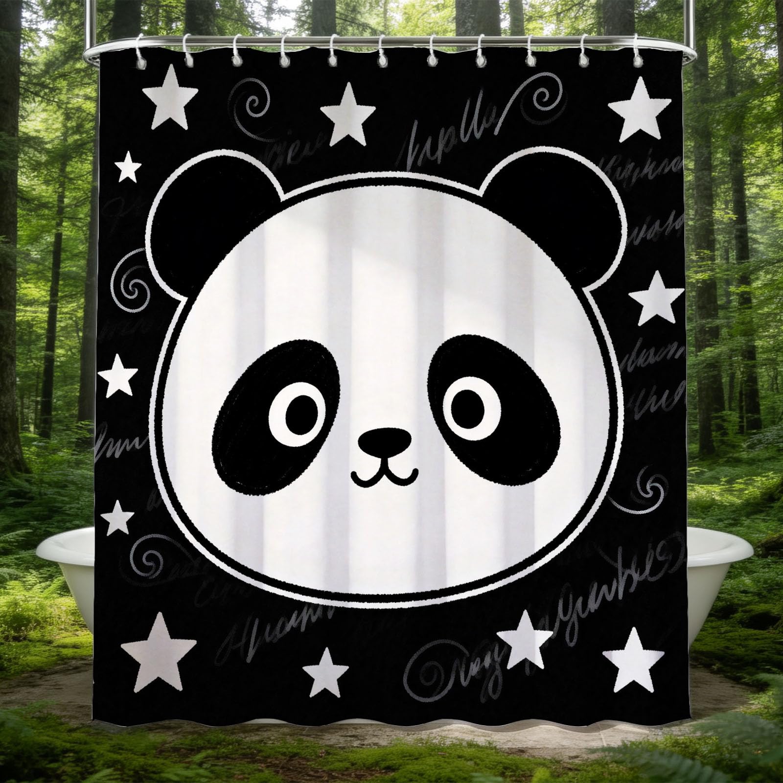 Hongduo 3D Panda Bear Shower Curtain for Stalls Bathtubs Cute Bathroom Decor Shower Curtain Set Polyester Fabric Waterproof 200x200cm/79X79 Inch with Hooks