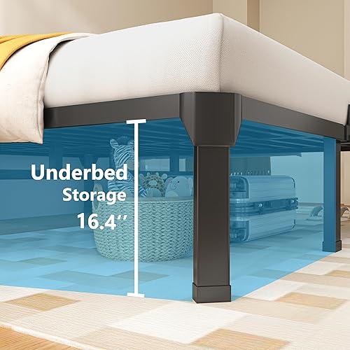 Miniatura 5 de ROIL Base de cama de tamaño individual de 18 pulgadas con tapón deslizante para colchón, plataforma de metal con listones de acero antichirridos