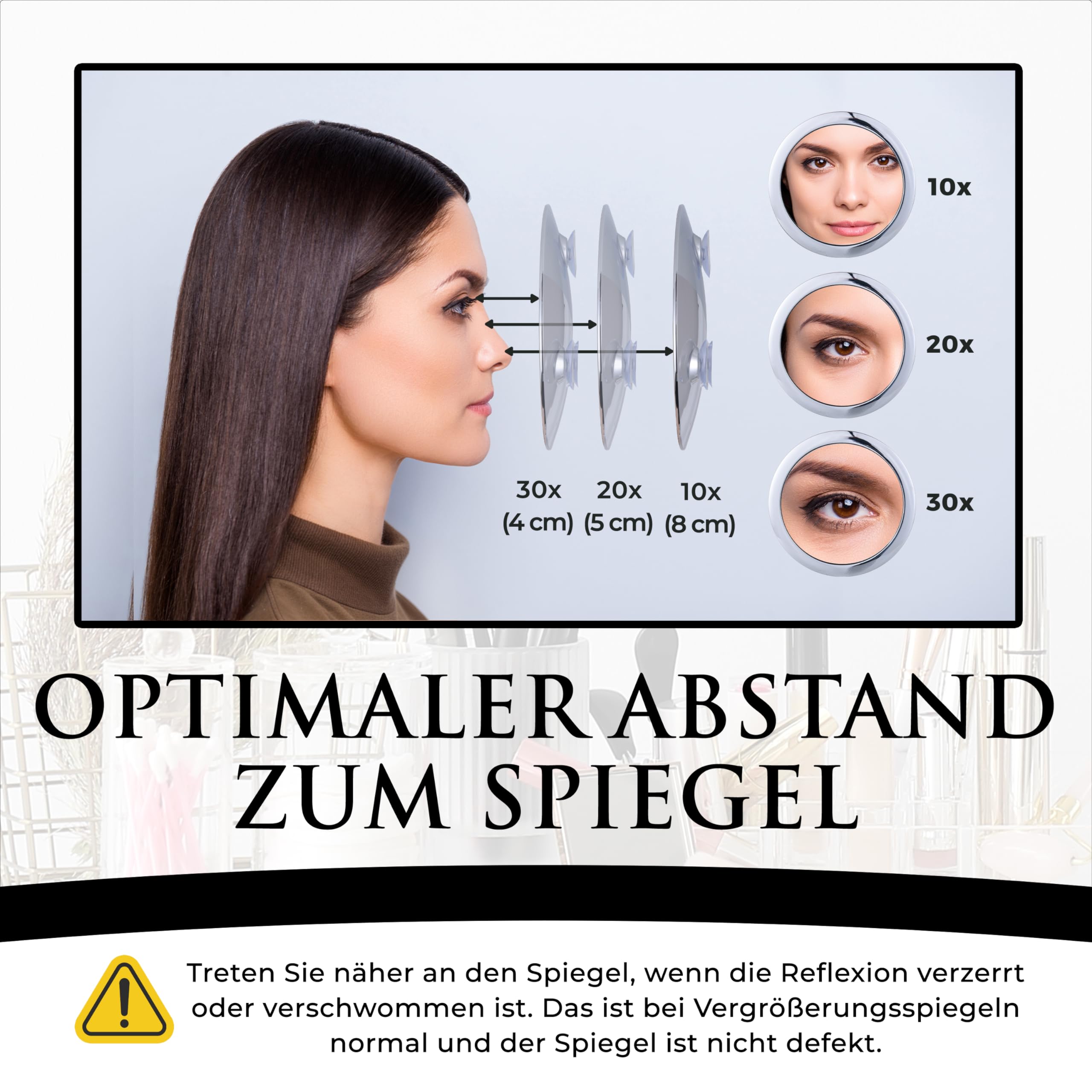 Mirrorvana Kosmetikspiegel mit 30fach Vergrößerung - Vergrößerungsspiegel mit 3 Saugnapf für Make-up, Kosmetik und Bad - Magnifying Makeup Mirror - 15 Zentimeter (Chrom)