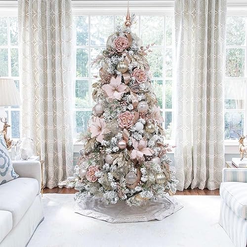 Miniatura 5 de WBHome Árbol de Navidad flocado de nieve de 6 pies, árbol de Navidad artificial preiluminado de abeto prémium con bisagras con 300 luces, 900 puntas