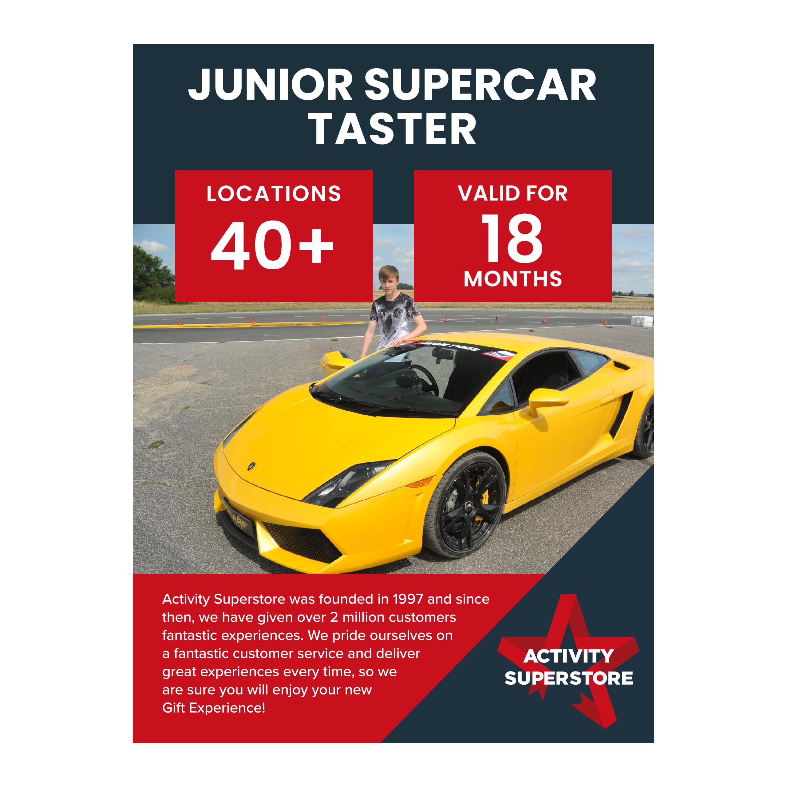 Activity Superstore Junior Supercar Taster Driving Experience Day for Young Drivers, Minimum age 11, Available at 40+ UK Locations, Experience Days, Driving Experience, Young Driver Experience