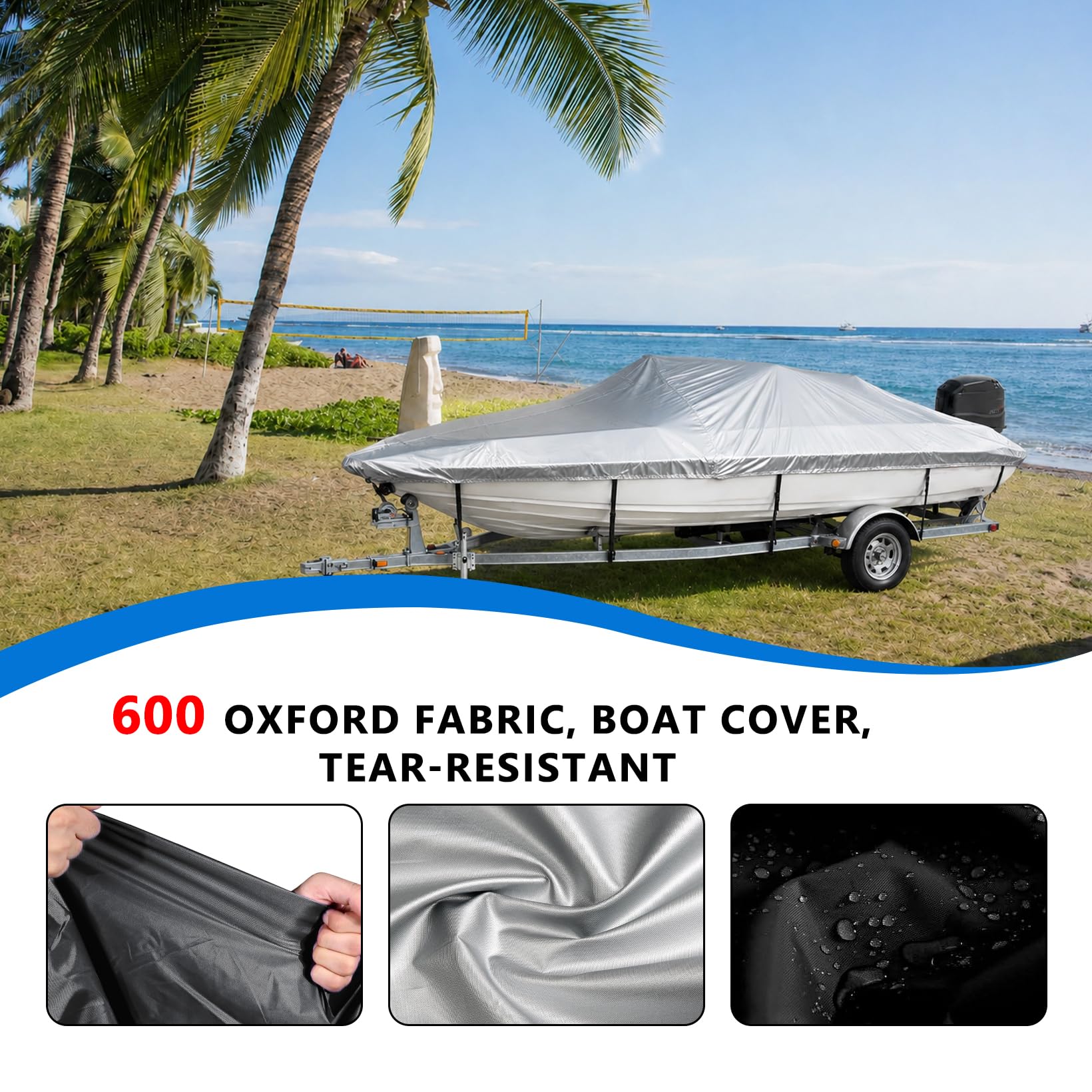 Funda Protectora para Barco, Cubierta Impermeable Resistente a los Rayos | Cubierta impermeable y anti‑UV protege el barco de polvo, lluvia y sol. Incluye correas de fijación y bolsa