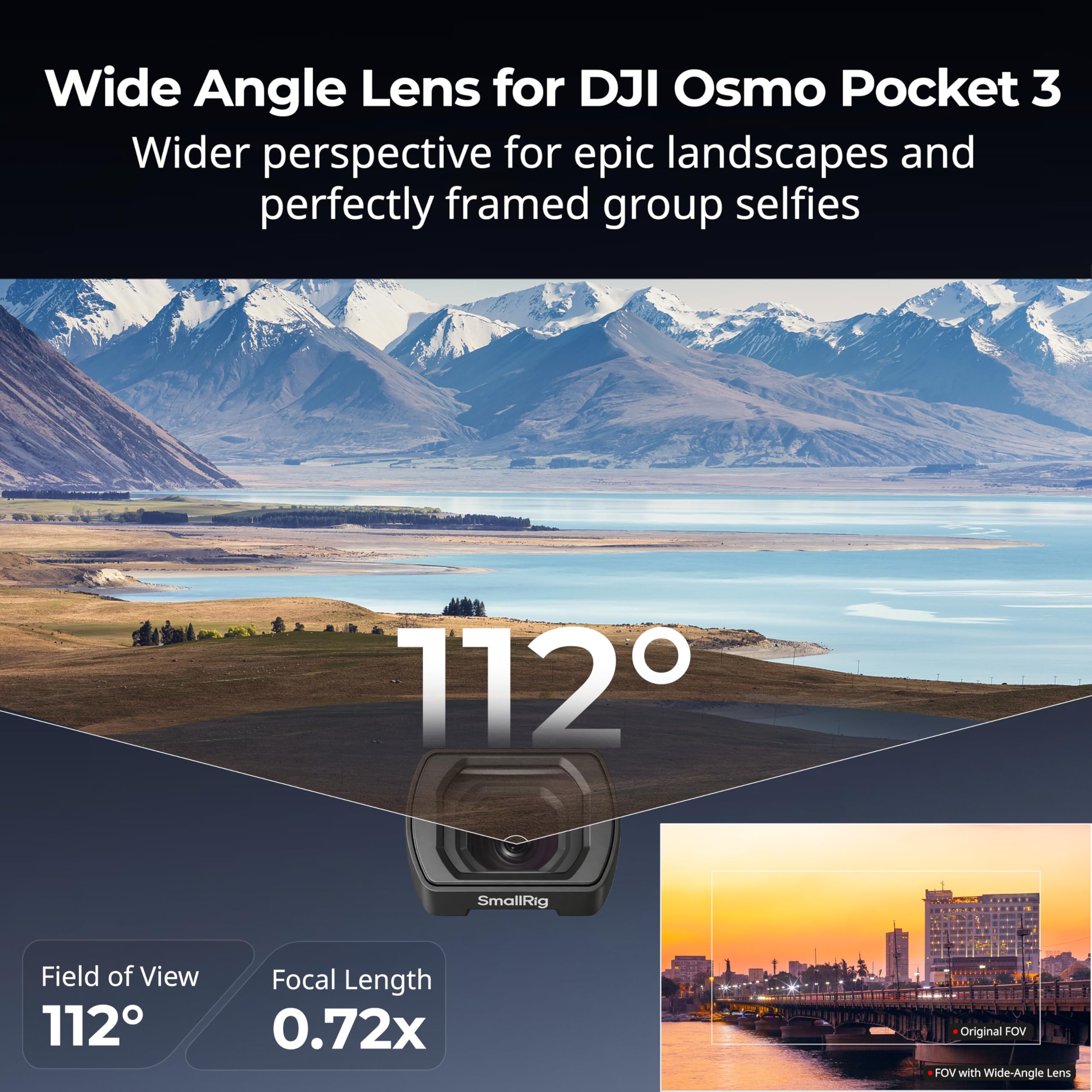 SmallRig Obiettivo grandangolare 0,72X per DJI Osmo Pocket 3, attacco magnetico per un'installazione rapida, con angolo di visione espandibile fino a 112°, design compatto e leggero - 5650