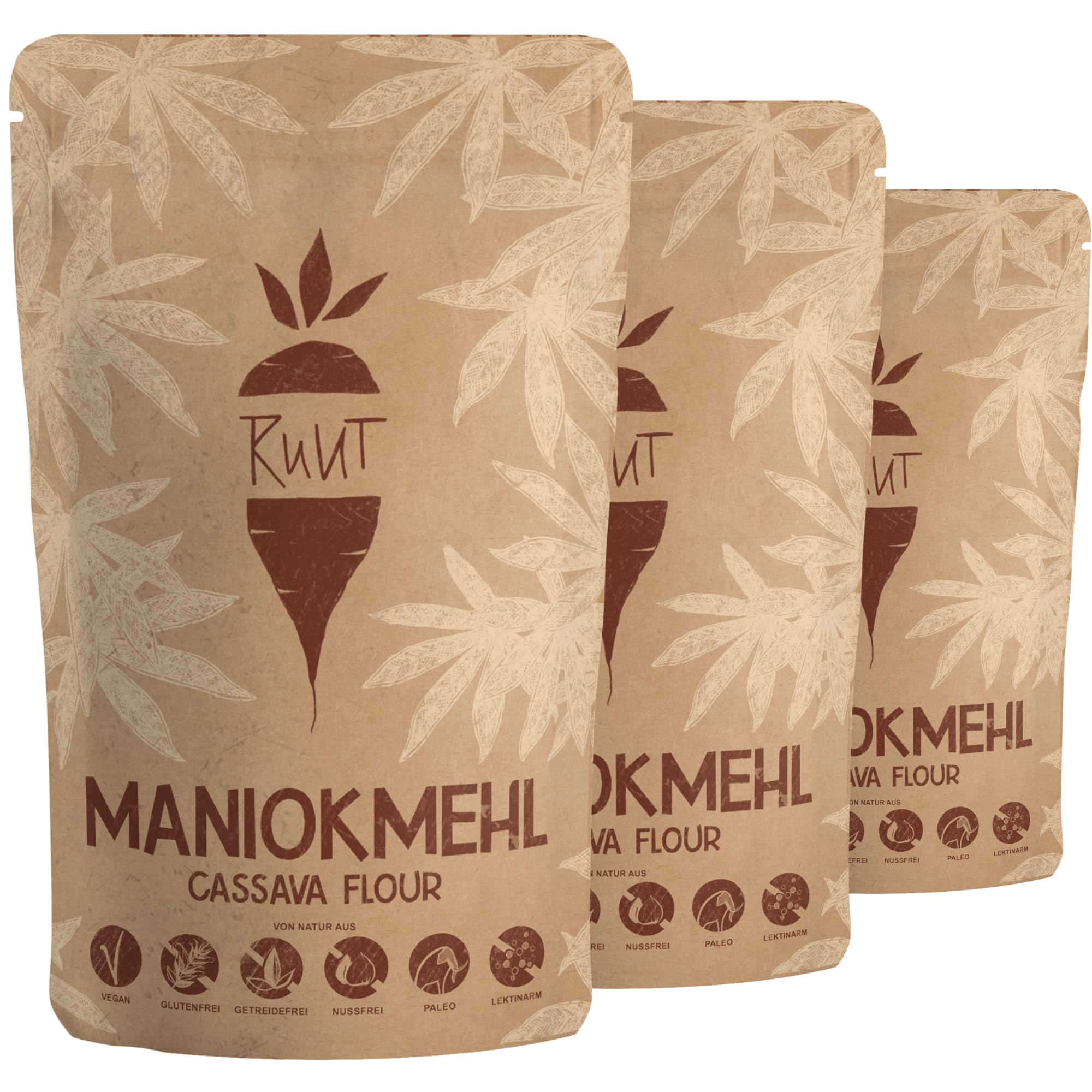 Ruut Maniokmehl aus Südamerika | 3 x 1kg Vorratspackung | Glutenfrei, Getreidefrei, Vegan, ohne Zusätze | Sportlich Aktiver Lebensstil, Paleo, AIP & Low-FODMAP geeignet