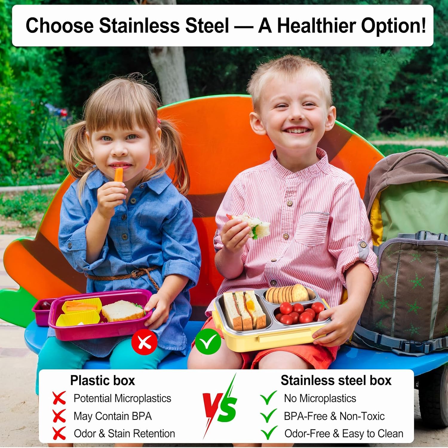 Stainless Steel Lunch Box for Kids & Adults - 25 oz - Leakproof 3 Compartment Metal Lunch Container - 18/8 Stainless Steel Bento Box - Ideal for School, Office & Outdoor - Dishwasher Safe (Yellow) - Image 2