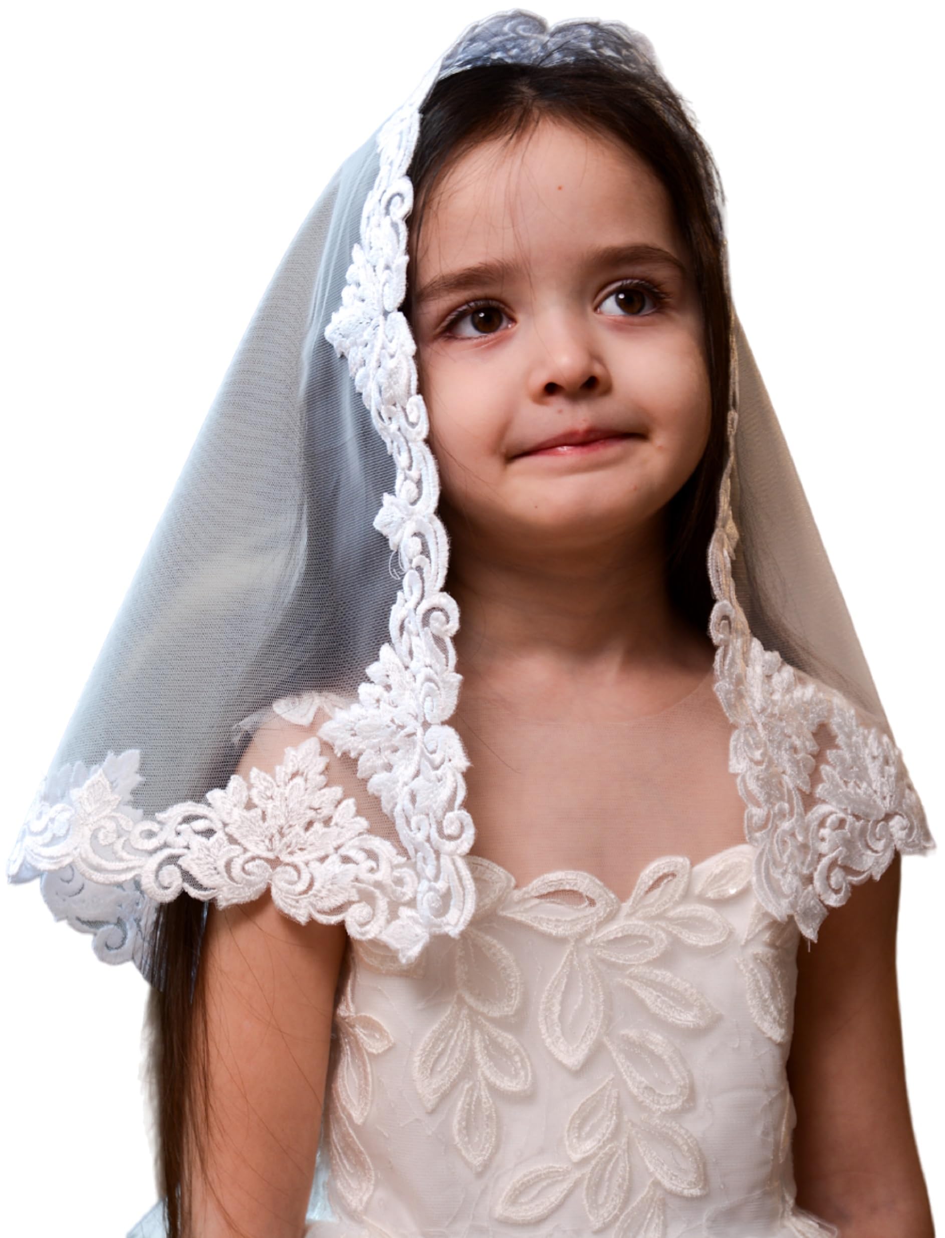 Girls Mantilla Veils Church Mass Veil First Communion Veils Lace Chapel Veil Mantilla Veils Latin Mass Church Veil (White)