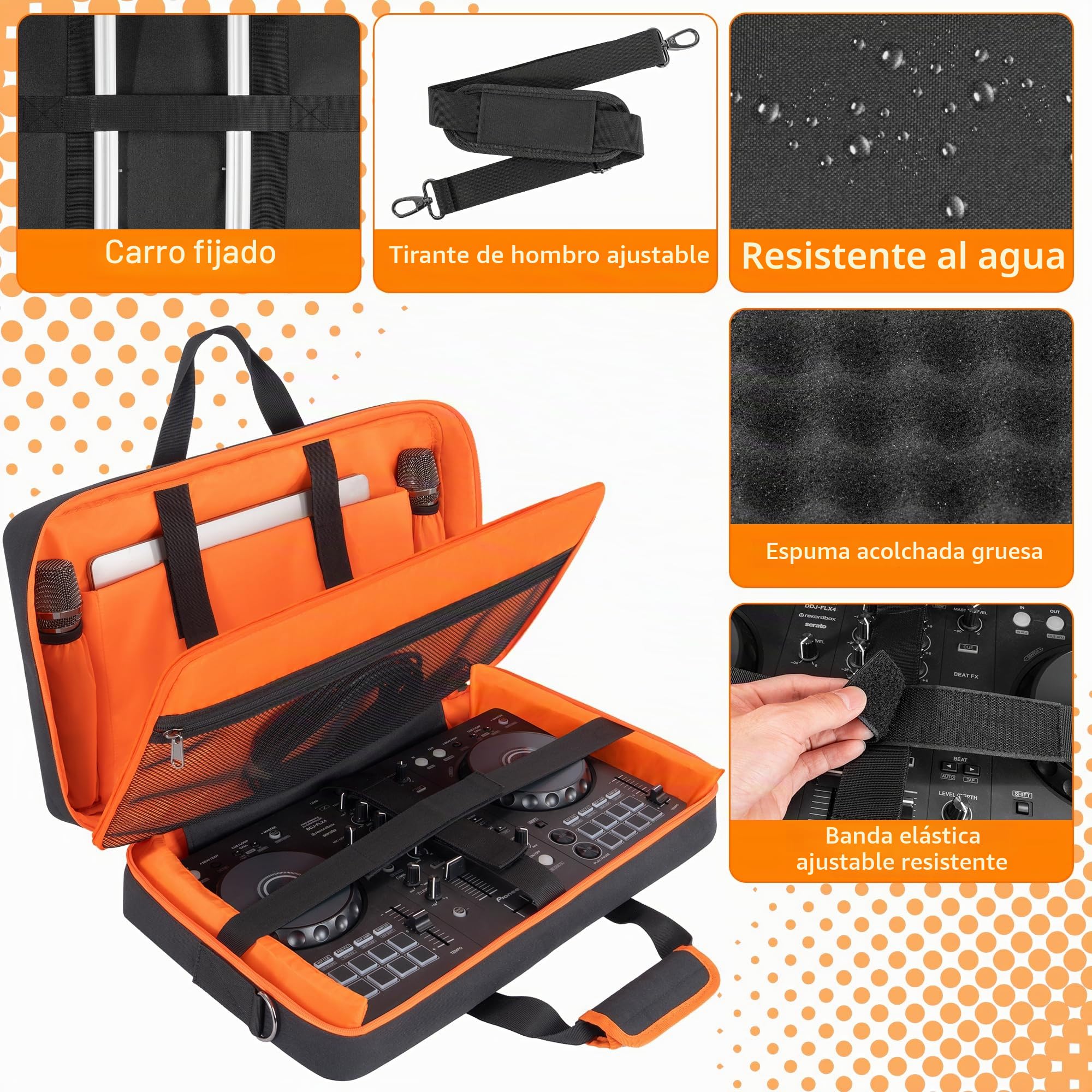 AKOZLIN Funda para controlador DJ DDJ FLX4/DDJ REV1/DDJ 400/SB2/SB3, con acolchado de algodón perlado, correa ajustable, compartimento para laptop de 15,6" y bolsillos para accesorios