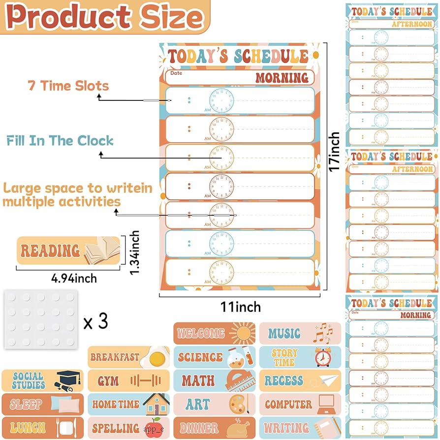 amazon-com-4pcs-retro-groovy-daily-schedule-charts-17-11-boho-school-class-schedule-chart-daily-schedule-classroom-posters-dry-erase-classroom-posters-for-kids-behavior-learning-classroom-school-home-supplies-office-products