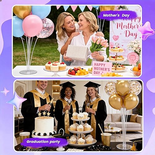 Miniatura 2 de JOYYPOP Juego de 4 soportes para globos para mesa, palos de globo con base, decoración de fiesta de cumpleaños, graduación, boda