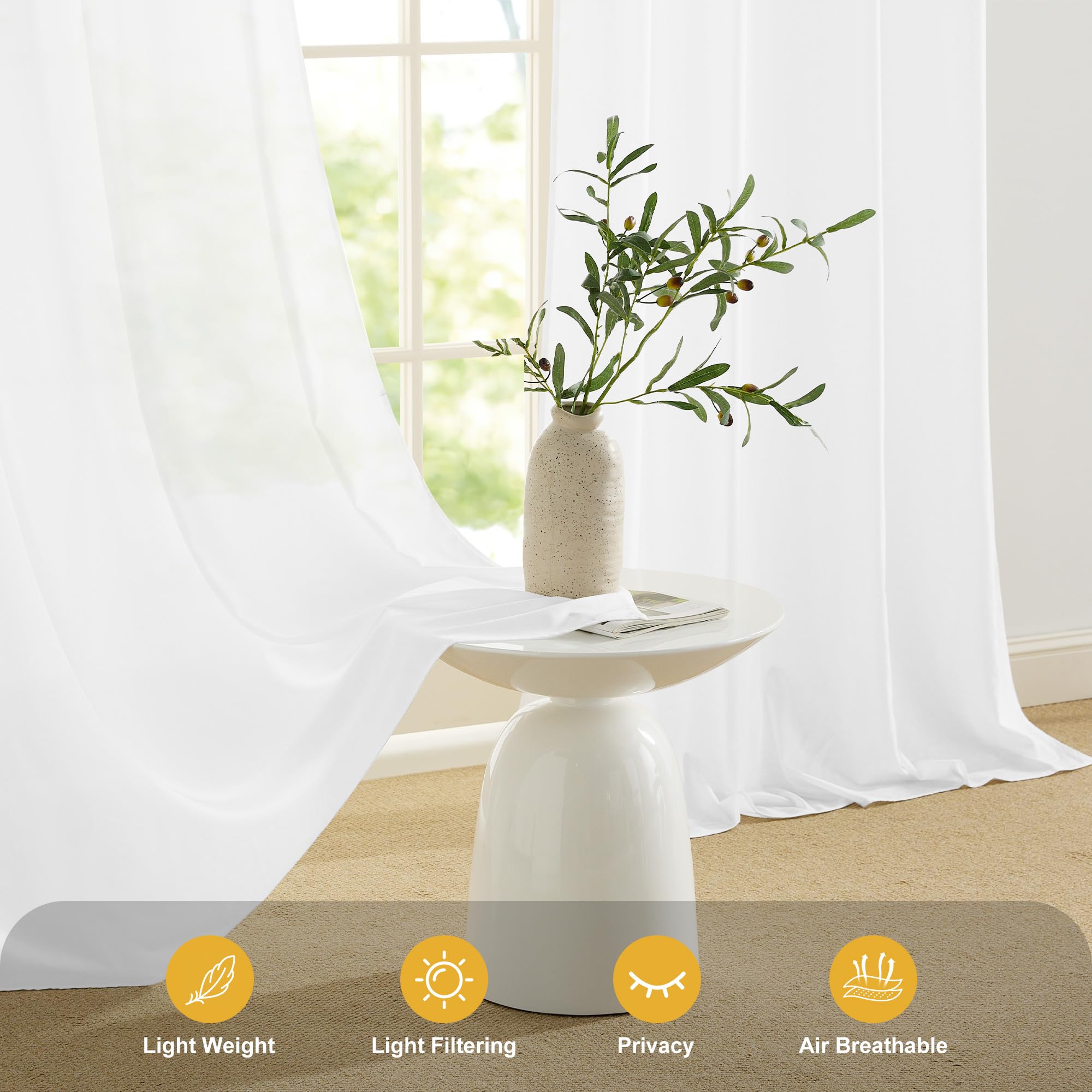 PONY DANCE Tende da Esterno Impermeabili 2 Pezzi L132 x A213 cm Tende Bianche per Esterno con Anelli Semitrasparente per Privacy e Filtraggio Luce Decorazione Voile Curtains per Terrazzo