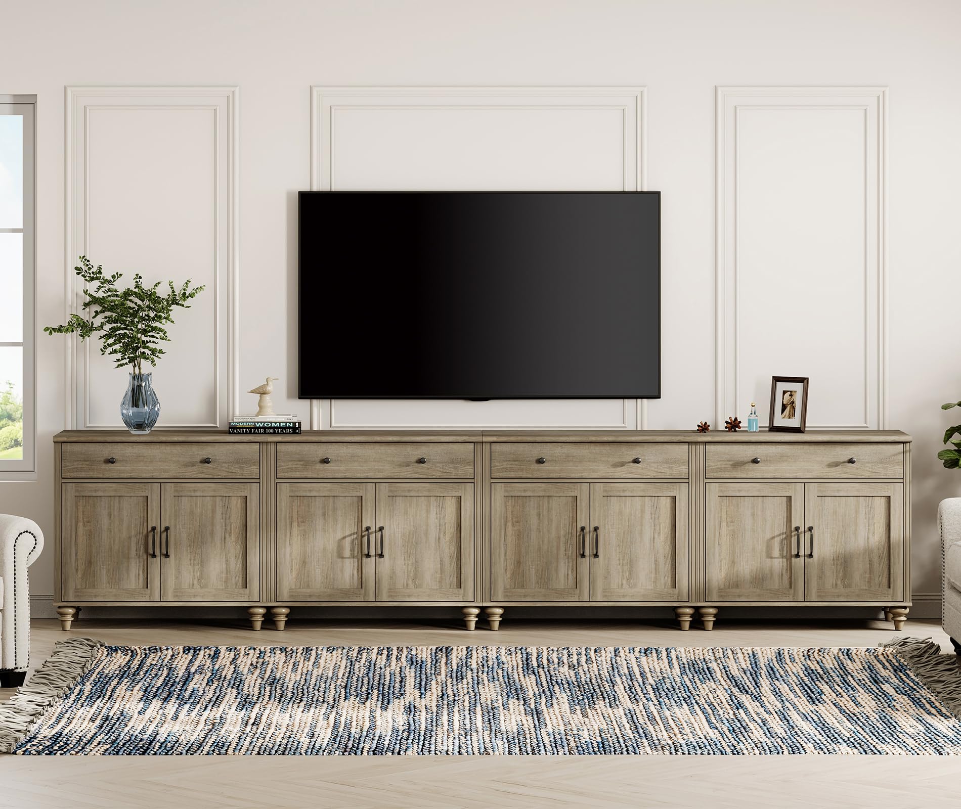 WAMPAT Farmhouse TV Stand with 8 Doors and 4 Drawers