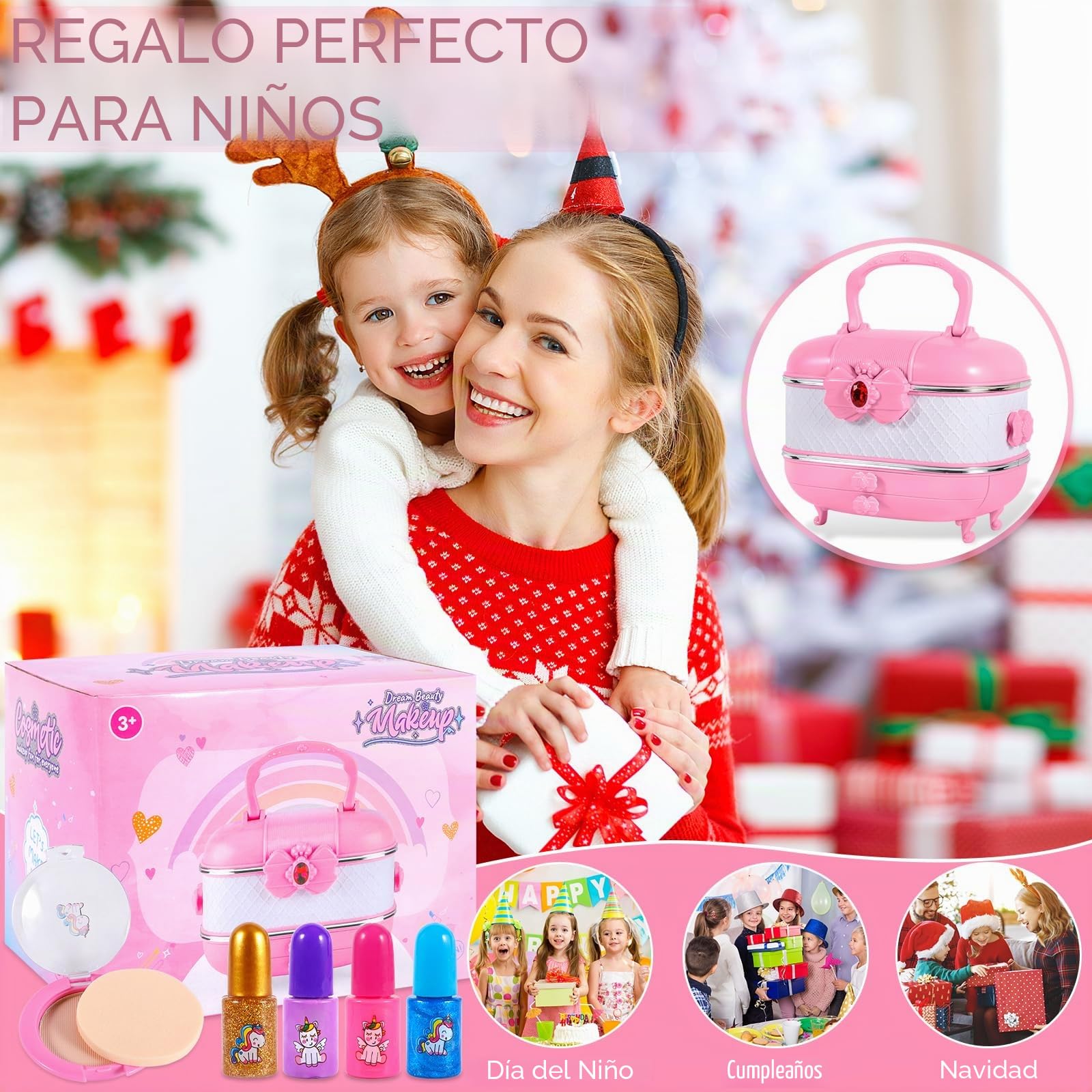 Kit de Maquillaje para Niño, 61 Piezas de Maquillaje Lavable para niñas, Kit Maquillaje niña, Caja Maquillaje niña, Regalo de cumpleaños y Navidad para niñas de 3 4 5 6 8 10 Años