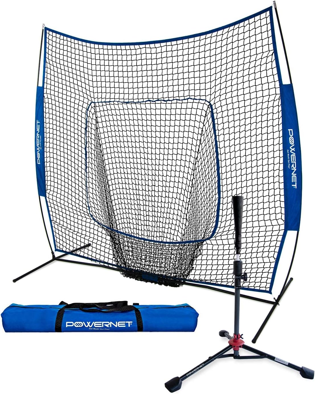 PowerNet Baseball Softball Practice Net 7x7 with Baseball Accessories for Practice Pitching, Batting & Fielding, Ball Caddy, Weighted Baseballs, Tee