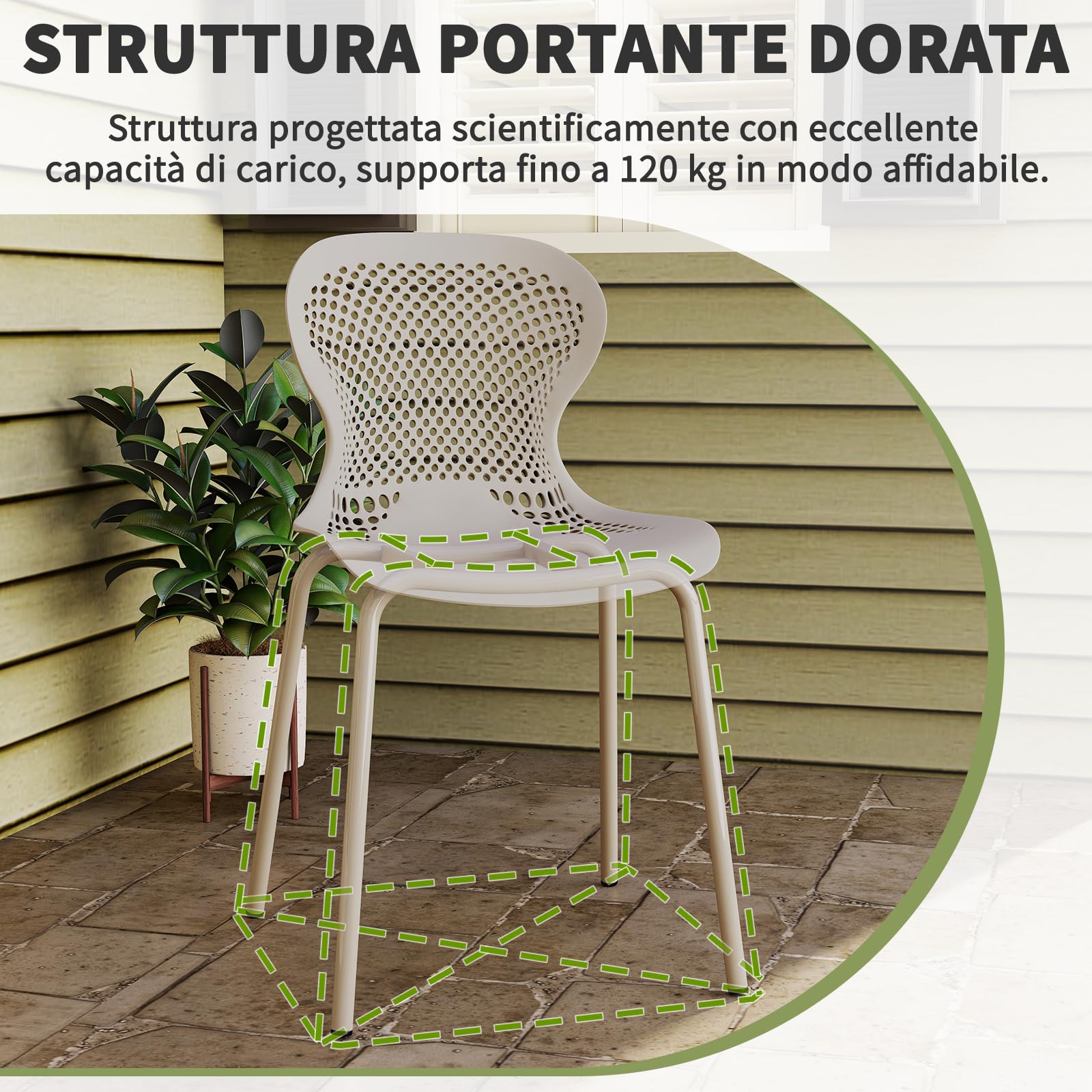 JIJIAN Set di 6 Sedie Sala da Pranzo Impilabili, Sedia da Cucina con Gambe in Metallo, Sedie da Giardino in Plastica, per Sala da Pranzo, Soggiorno, Giardino, Balcone e Terrazza, Cachi