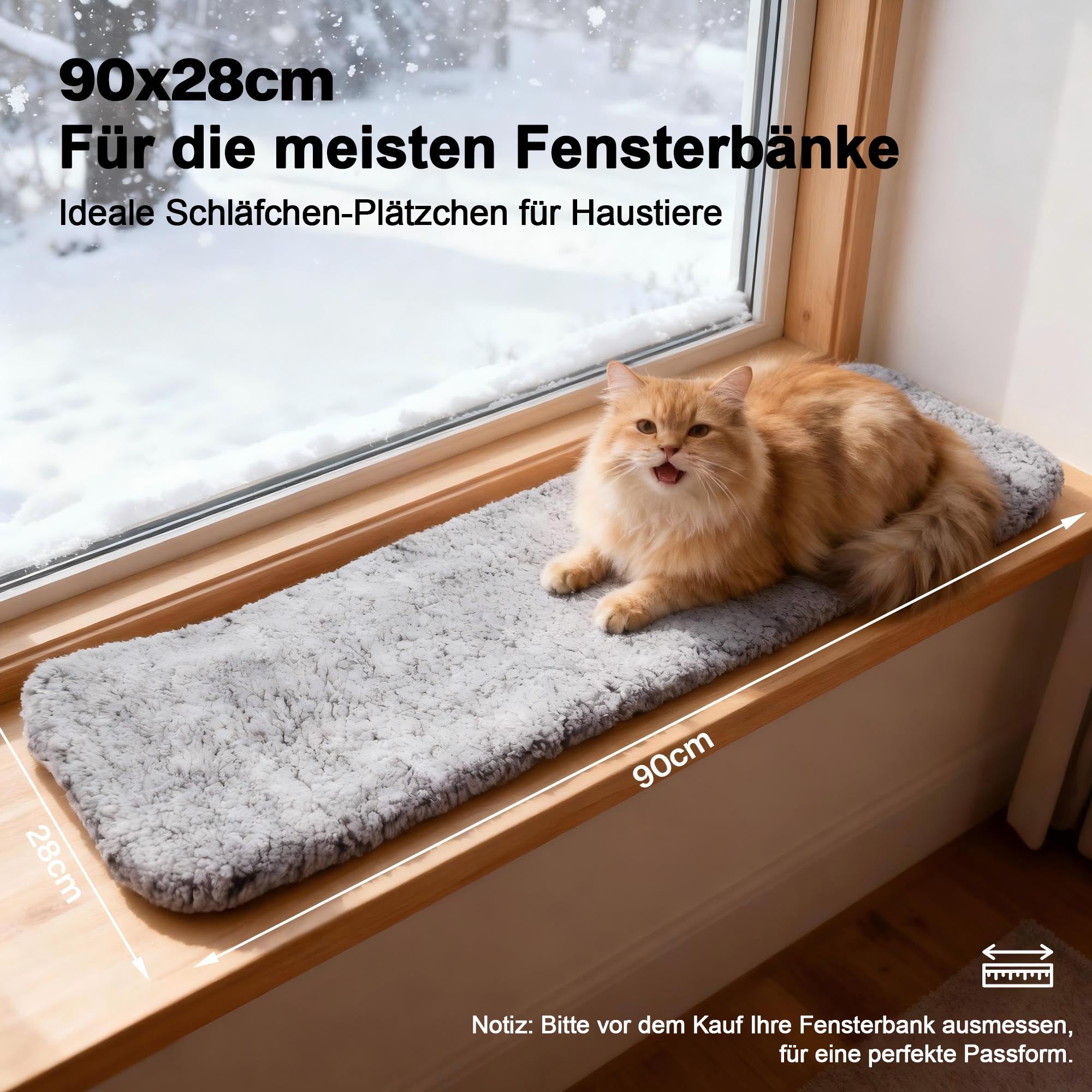 Pet Prime Fensterliege für Katzen, Kühlmatte für Katzen,rutschfestes Katzenbett mit 2 Bezügen (kühl & warm), 90x28 cm, machinenwaschbar, grau