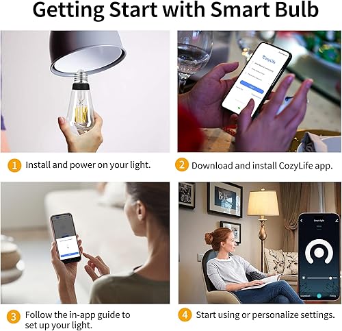 Miniatura 7 de PALULU Smart ST64 - Bombilla LED de filamento Edison vintage, 2700 K, 6 W (equivalente a 60 W), regulable, base E26, control con aplicación,