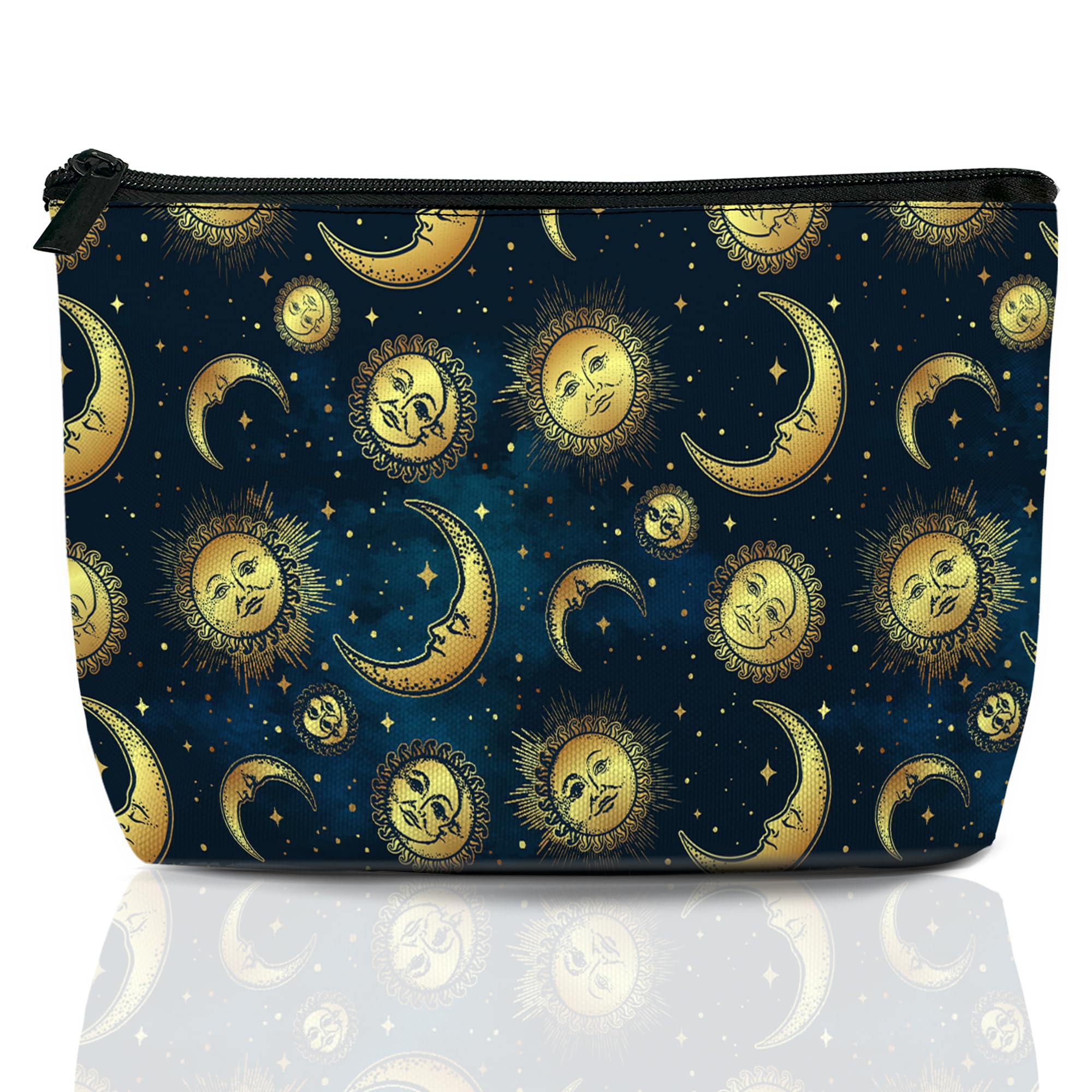 Makeup Bag Boho Gold Celestial Cosmetic Bags for Women Mini Portable Moon Sun Stars Travel Toiletry Bag Organizer Make up Brushes Aesthetic