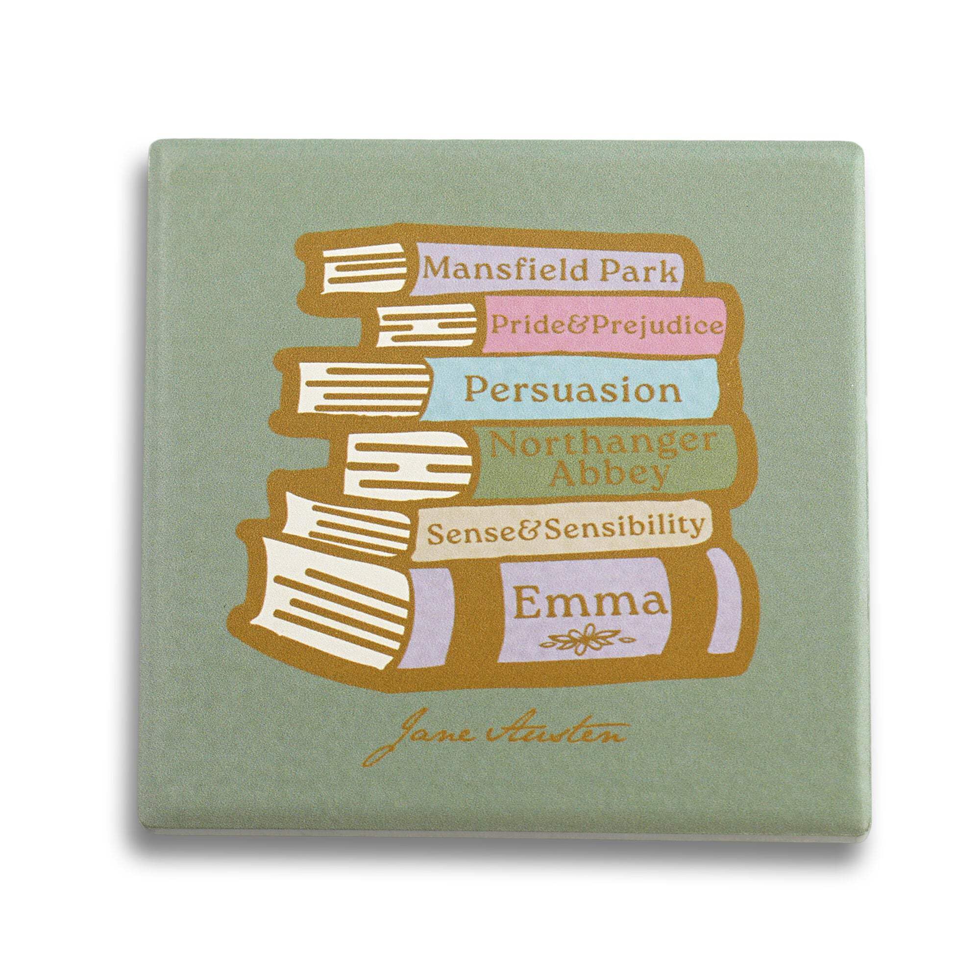 Jane Austin Multicolor Half Moon Bay Jane Austen Coaster Single Ceramic - Jane Austen | Cork Backed Coaster | Tableware | Drink Coasters | Home Decor | Official Licensed Merchandise