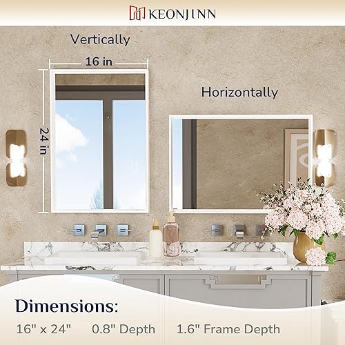 Miniatura 6 de Keonjinn Espejos blancos para pared de 16 x 24 pulgadas, espejos de baño para tocador, espejo rectangular con marco de metal, espejo cuadrado blanco