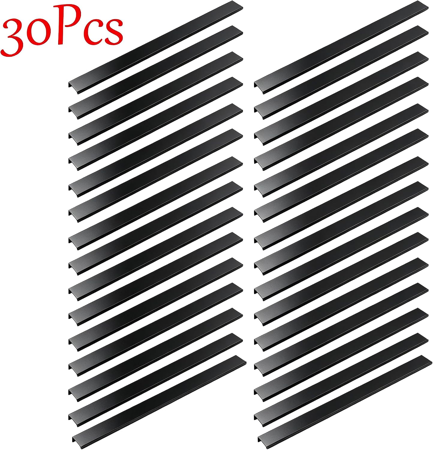 15.75 Inch Black Finger Pulls for Cabinet 30Pcs, 12.6 Inch Hole Spacing, Aluminum Alloy Edge Pulls Furniture Handle, Back Mount Concealed Handles for Cupboard, Drawer, Dresser, Wardrobe