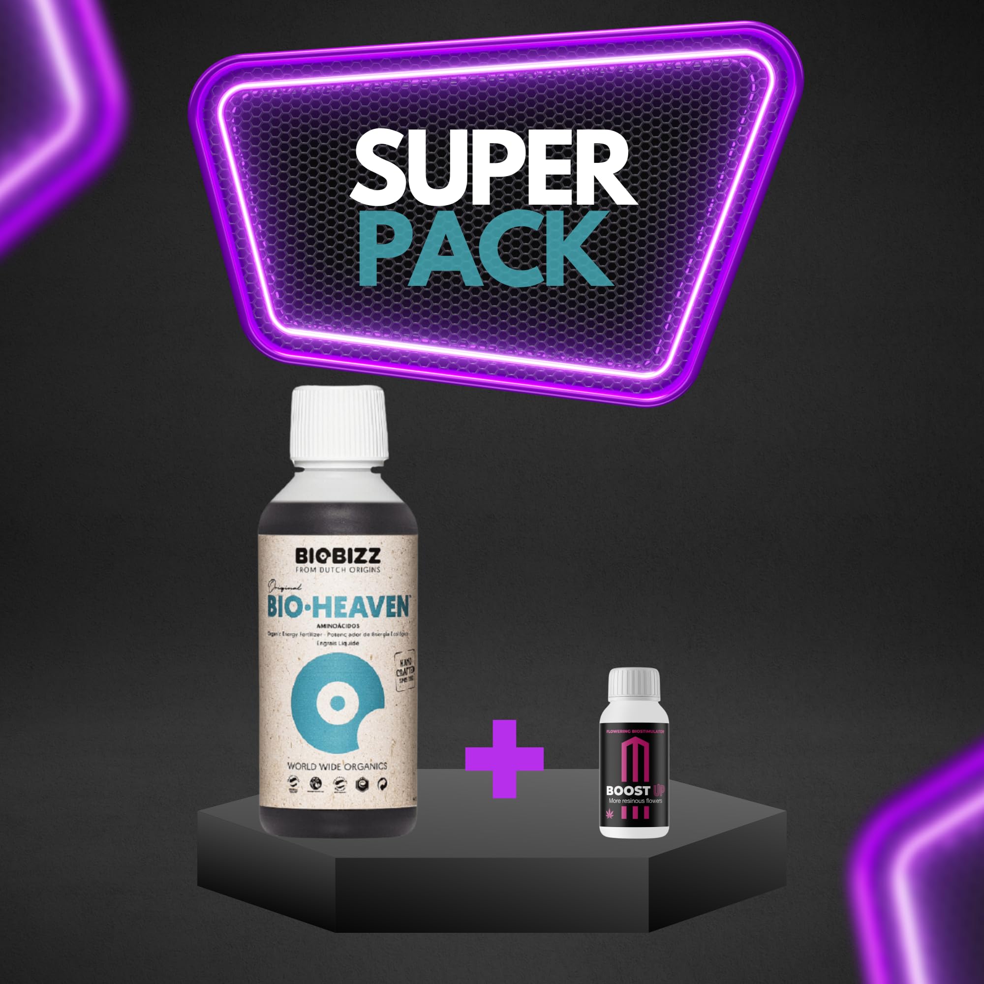 GROWMANIA Bio Heaven de BioBizz + Probe Boost Up de Up Nutrients + Verre doseur | Stimulateur de vitalité organique pour plantes | Petits jardins et pots de fleurs