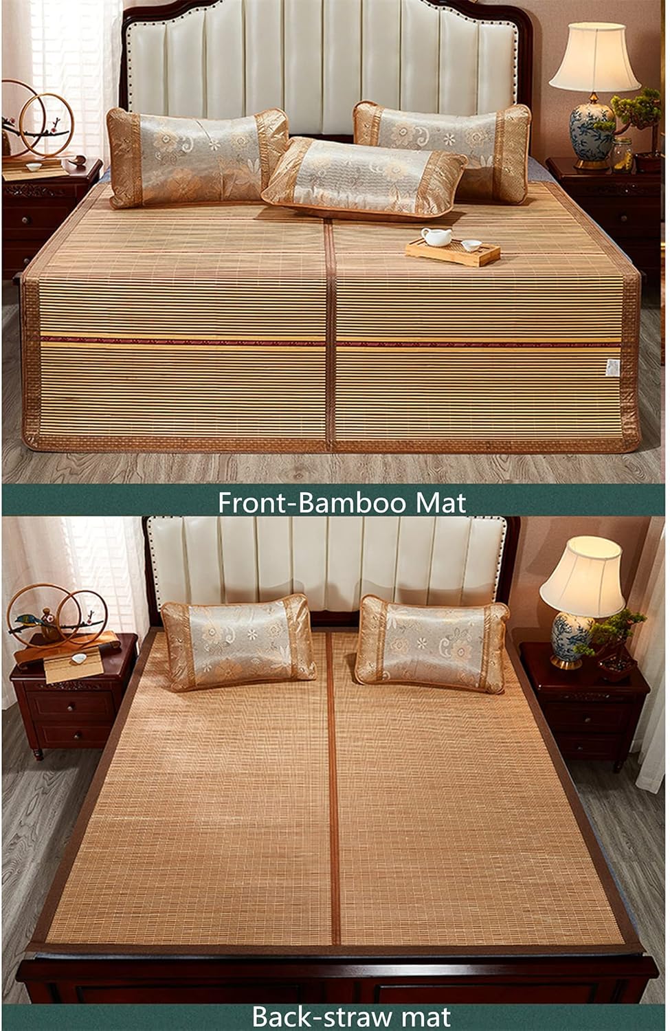 Bamboo Sleeping Mat,Cooling Mat Mattress,Traditional Chinese Summer Sleeping Rattan Pad Cooling Mattress Foldable Breathable Summer Sleeping Mat For Single Double Queen-size Bed-2 sides 1.2x1.9m(3.9x6