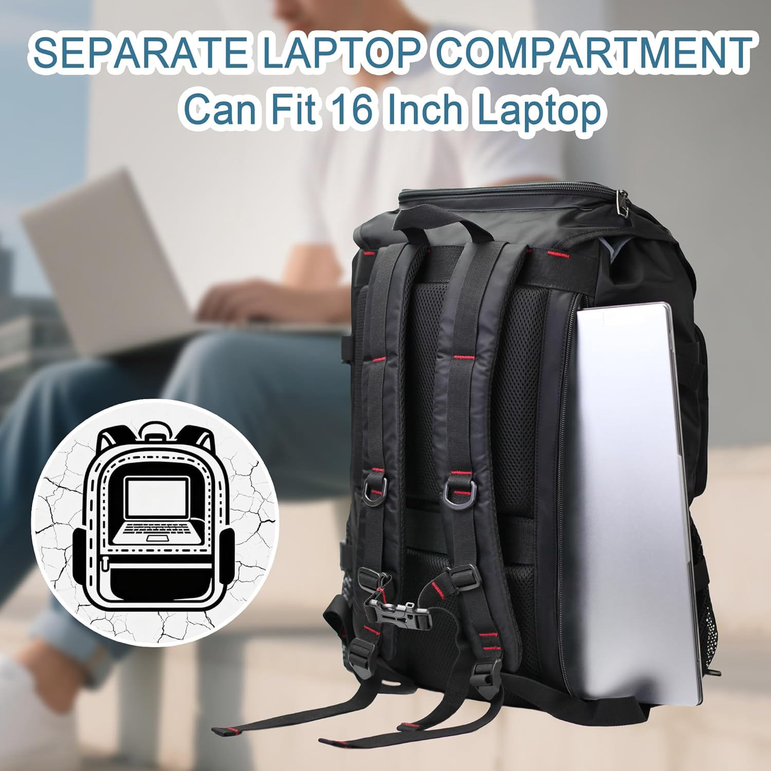 Travel Backpack for Men Laptop Backpack Fit 16 inch Carry-on Airline Approved Casual Daypack Work Business Rucksack,Black - Image 3