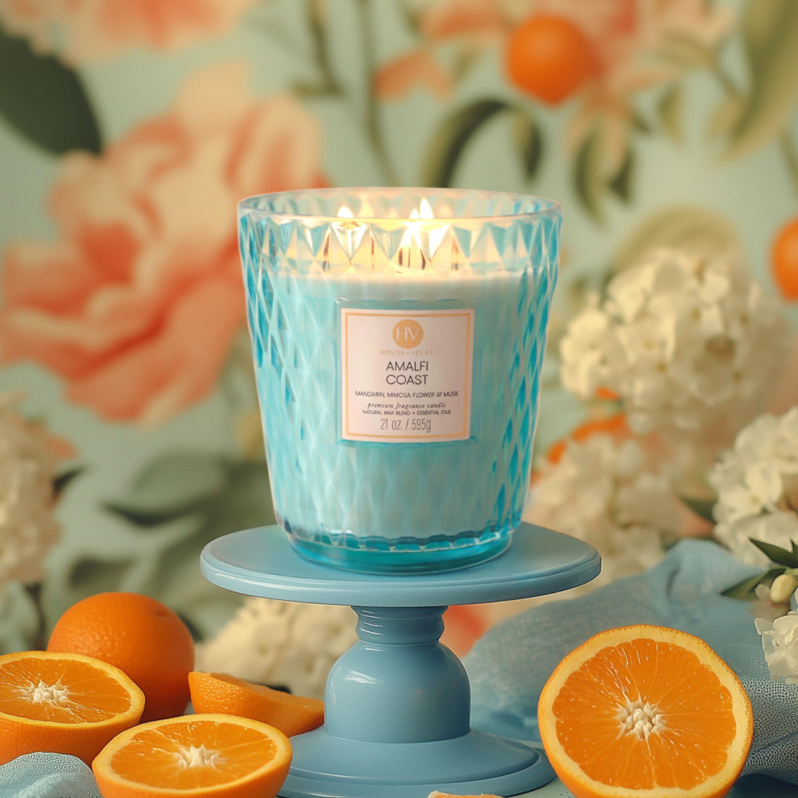 House of Velas Diamante Candle Collection, 595 g, 3 bawełniane knoty, wybrzeże Amalfi, duży szklany słoik