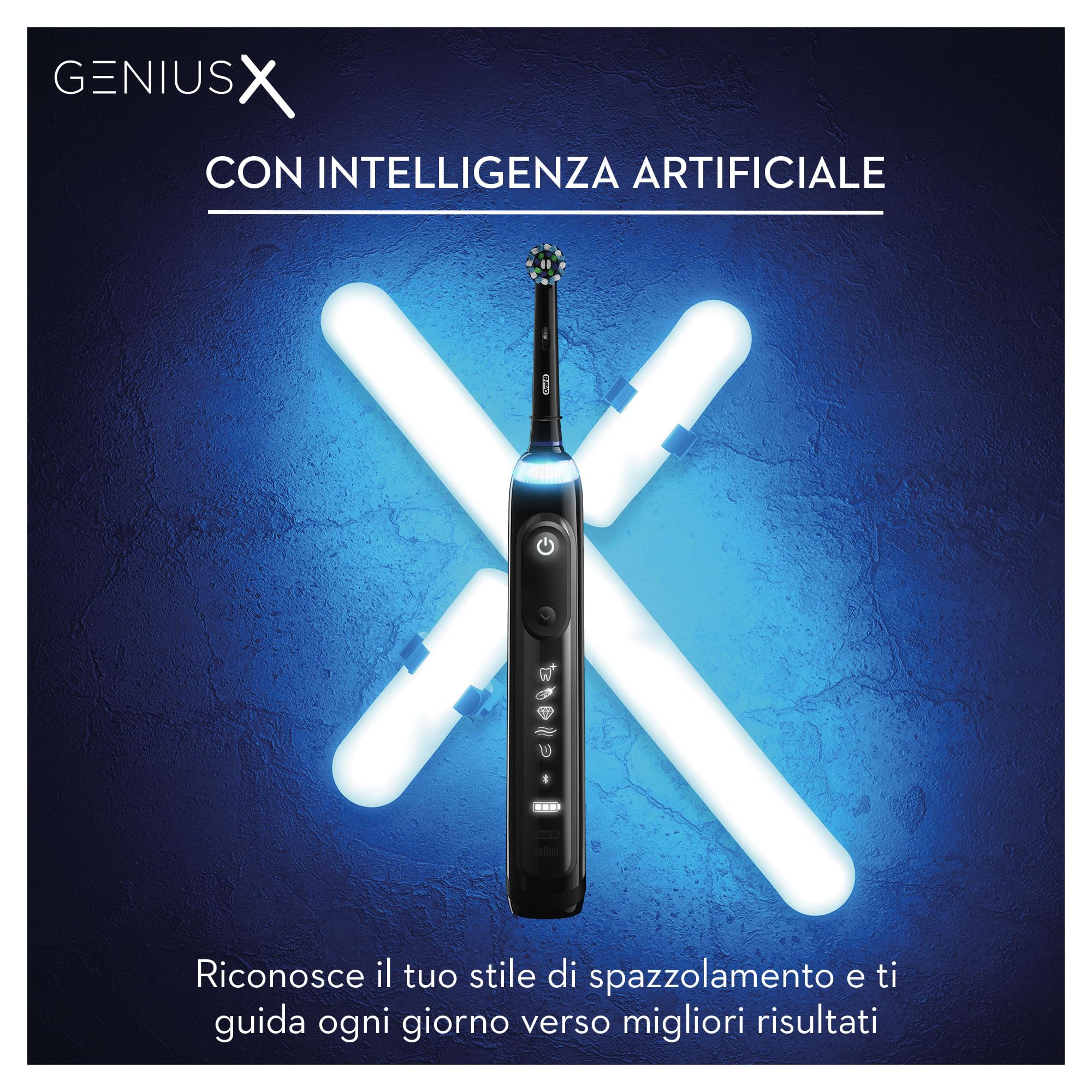 Oral-B Spazzolino Elettrico Ricaricabile Genius X, 6 Modalità di Spazzolamento, Intelligenza Artificiale, 1 Testina, 1 Custodia Viaggio, Idea Regalo, Nero + Dentifricio Incluso