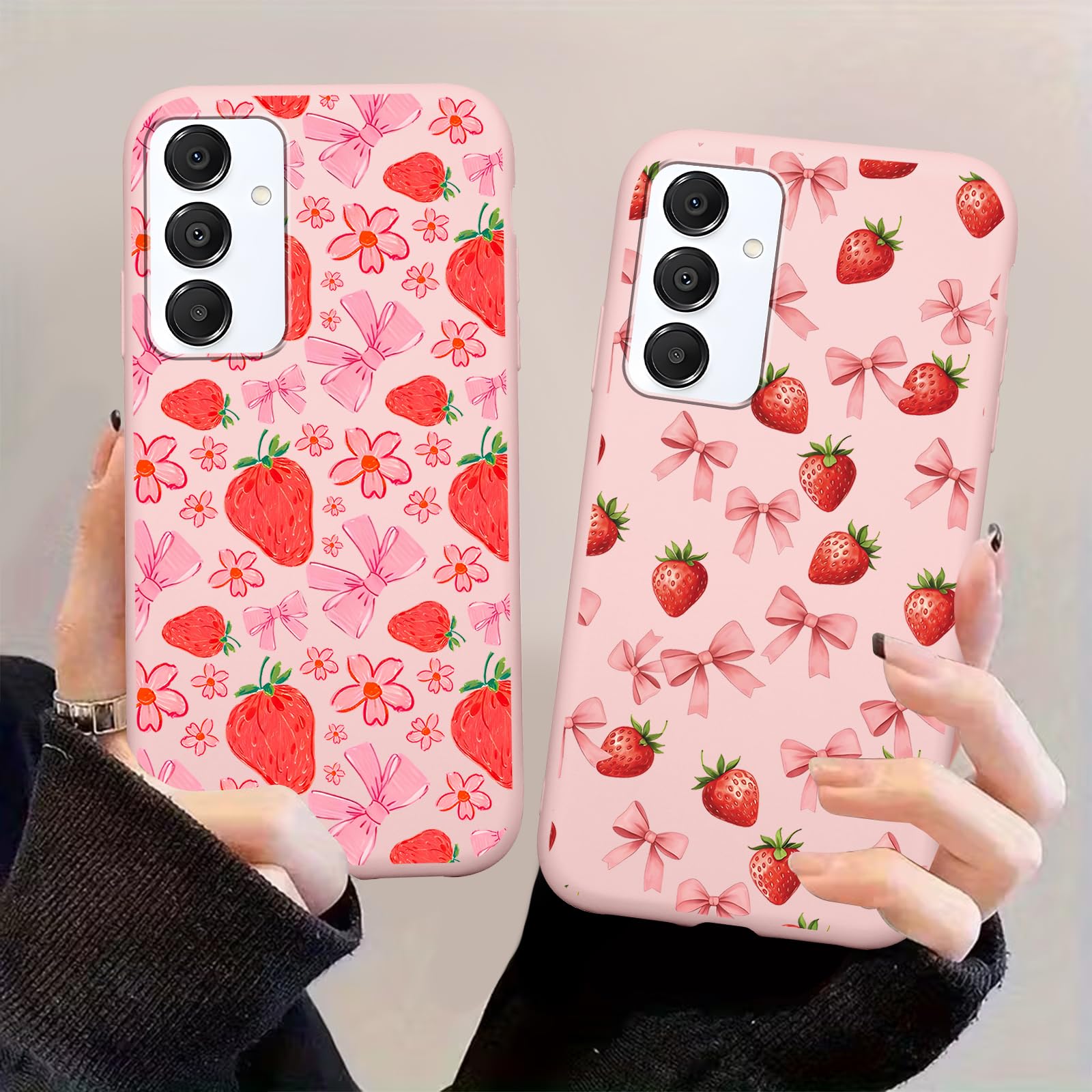 2 Pack for Samsung Galaxy S10 Plus 6.4" Strawberry Coquette Cute Phone Cases, Lovely Kawaii Bow Flower Bowknot Pattern Design Funda Silicone Protective Women Men Girly Cover
