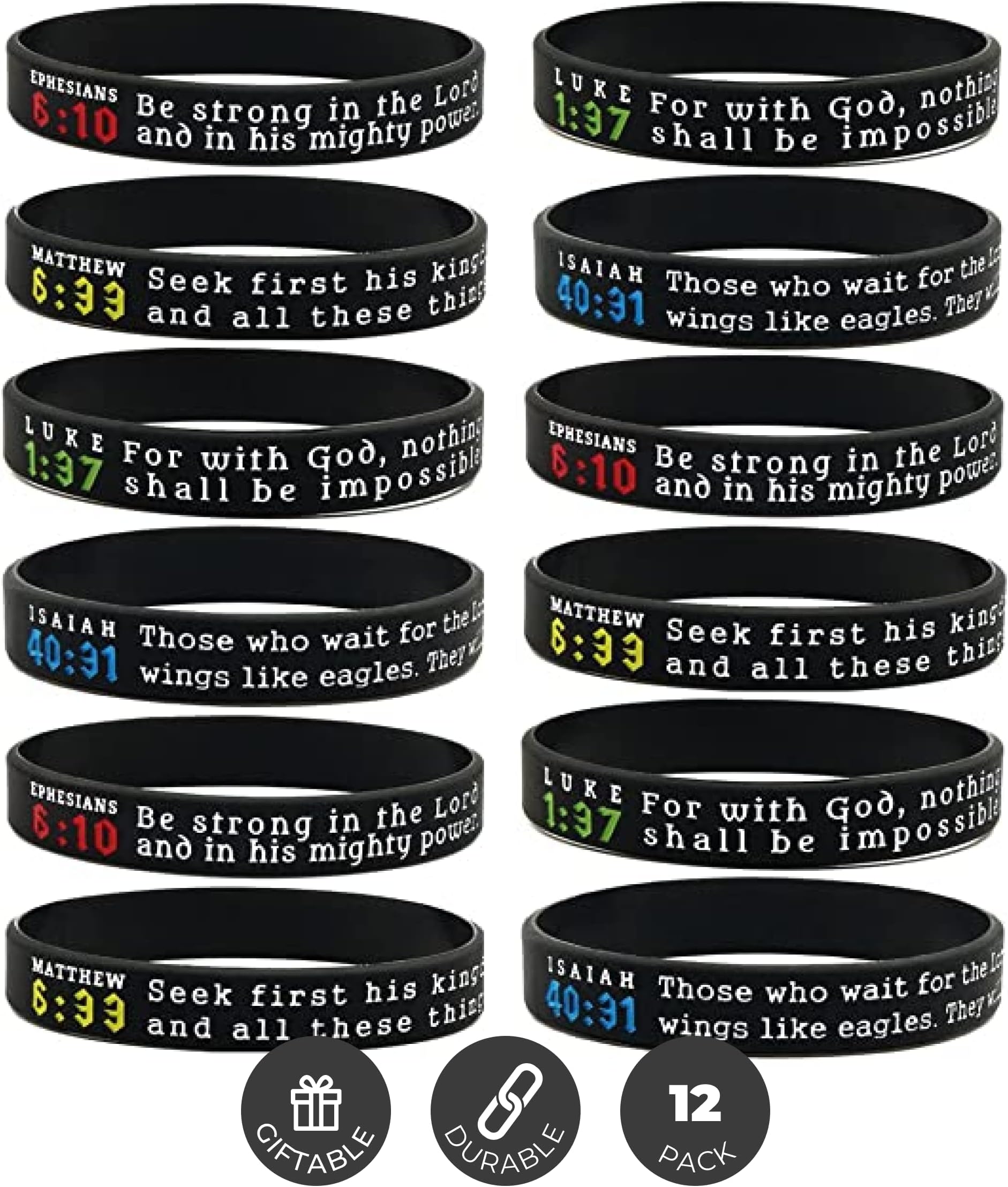 Ezekiel Gift Co. (12pack) Religious Silicone Bracelets with Assorted Bible Verses