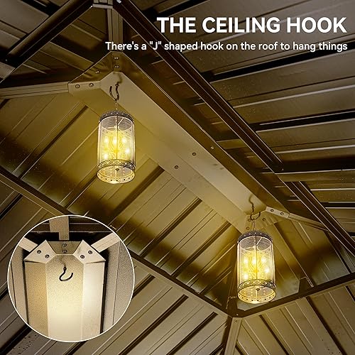 Miniatura 4 de YITAHOME Cenador de techo rígido de 10 x 12 pies con redes y cortinas, acero galvanizado de doble techo resistente para exteriores, combinado de