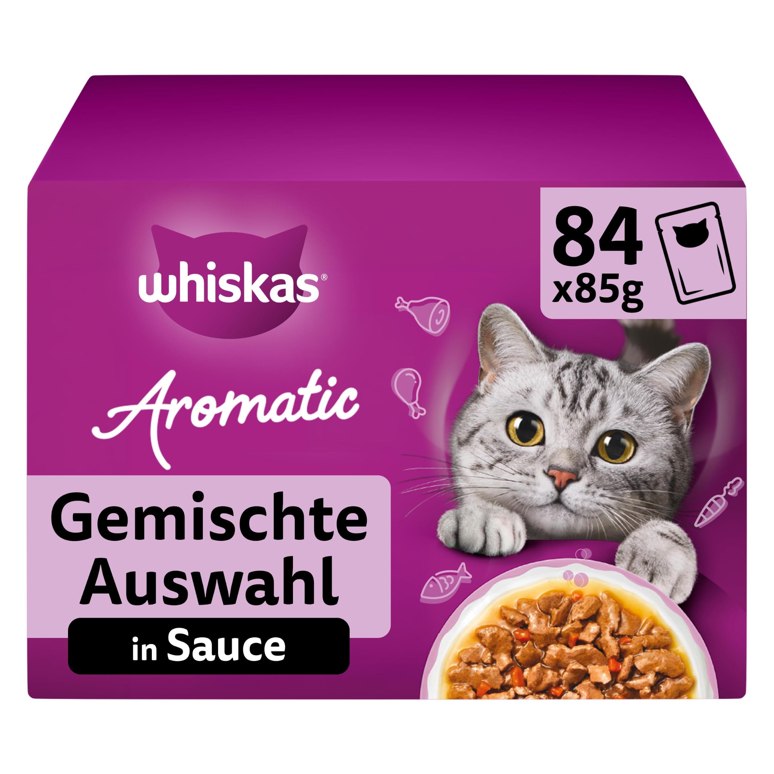 WHISKAS Aromatic Nassfutter in Sauce für Katzen 84 x 85g Gemischte Auswahl