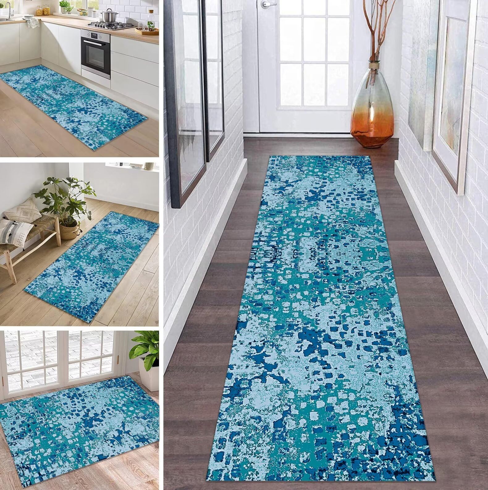 Tapis de couloir durable bleu foncé et gris au mètre personnalisable