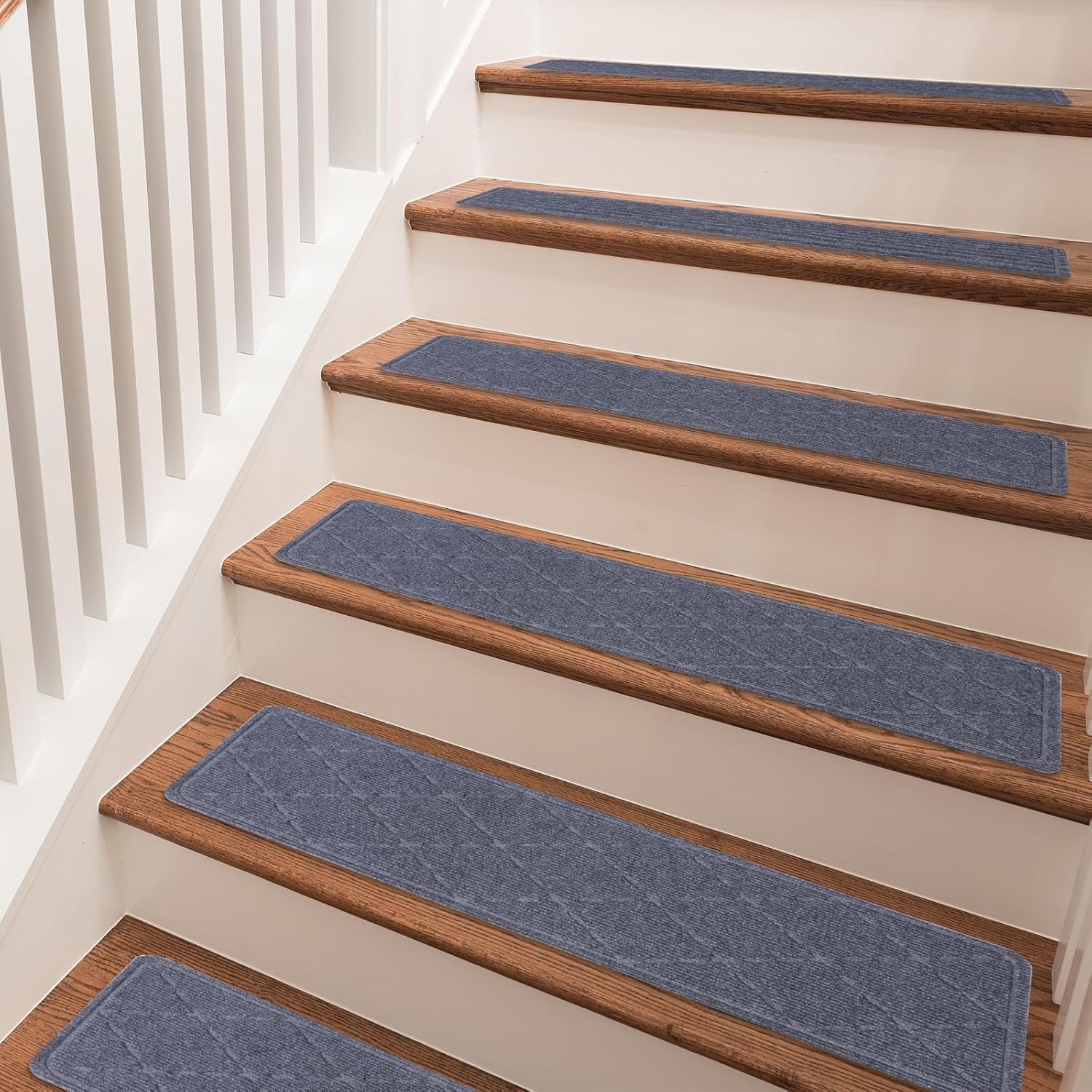 Stair Treads Non Slip for Wooden Steps Indoor, 15 Pack 9" X 28" Carpet Runners for Wood Stairs with Self-Adhesive Backing, Stickiness Stair Rugs for Kids Elders and Dogs, Diamond Dark Grey
