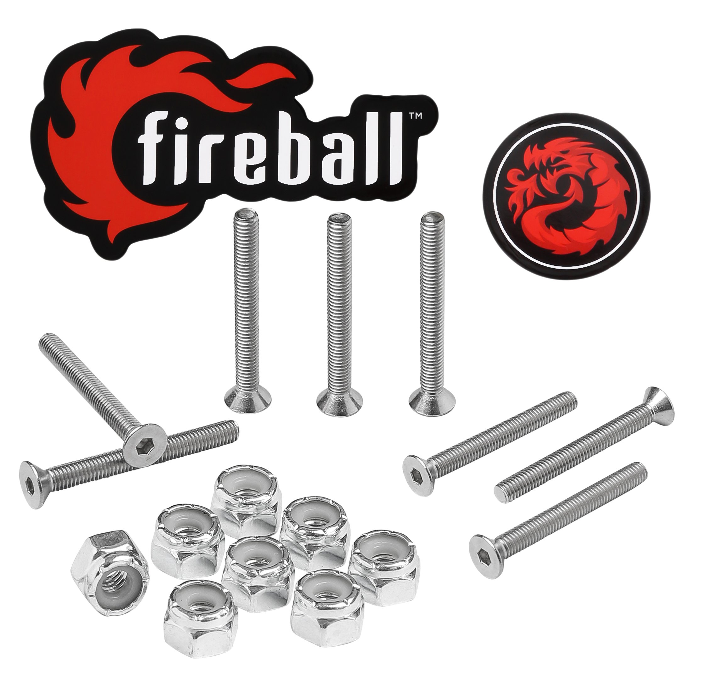 Fireball Dragon Skateboard Hardware Kit - Mounting Screws & Nuts Set for Longboard Skateboard & Cruiser - Ultra Strong Stainless Steel Bolts Designed
