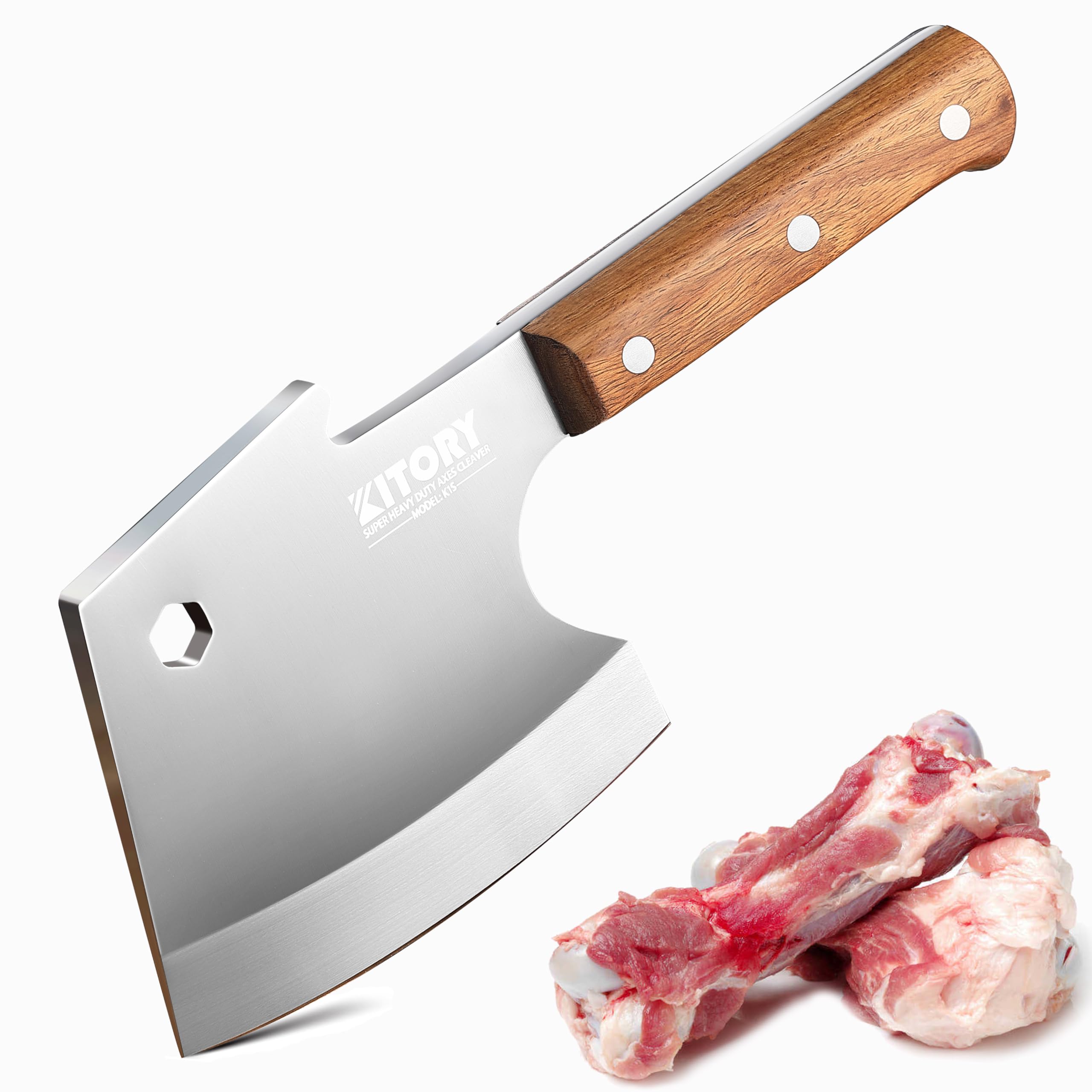 Kitory Hackmesser 15 cm, 4Cr14Mov Edelstahl Fleischerbeil, Full Tang Metzgermesser, Extrem Scharf Küchenbeil für Fleisch, Knochen & Geflügel, Ergonomischer Birnbaumholzgriff