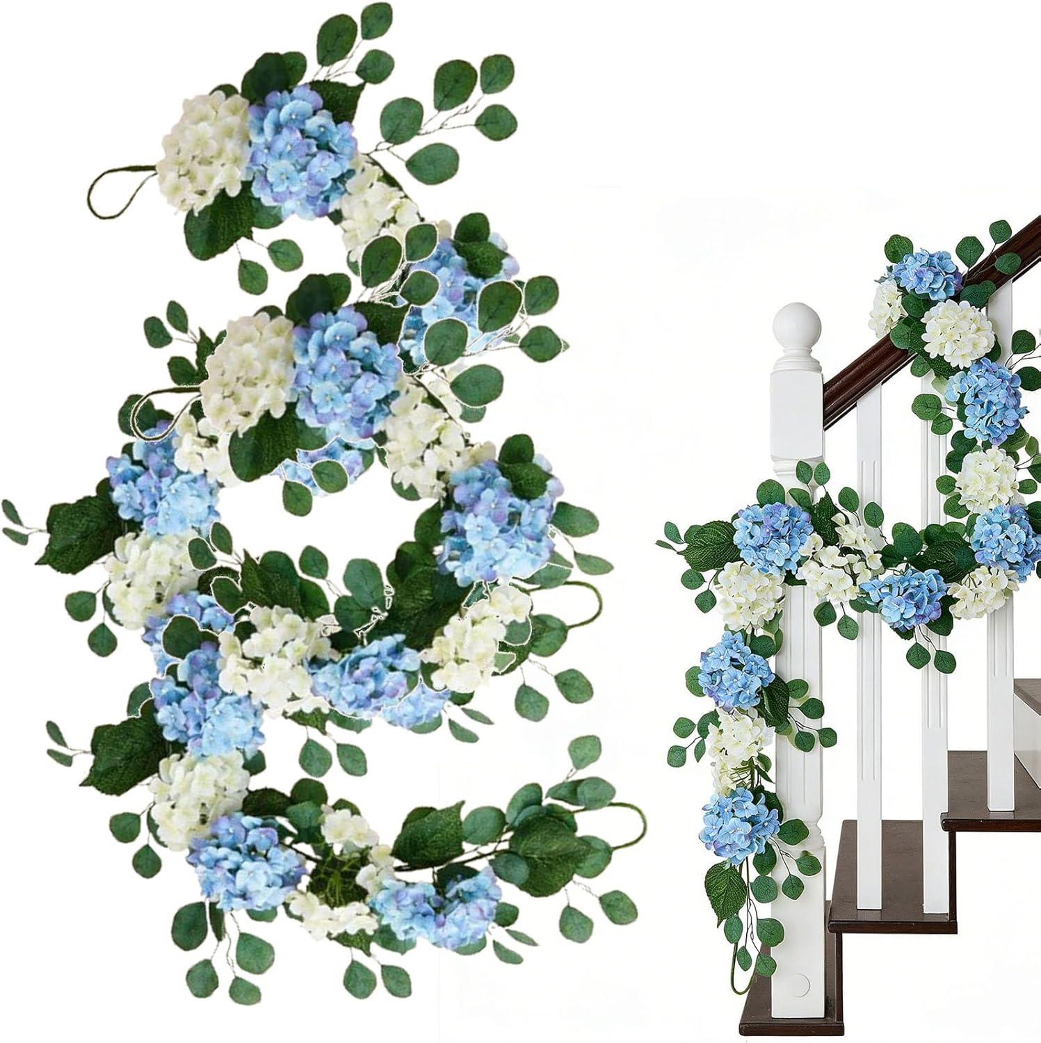 6-Foot Hydrangea Garland, Artificial Flower Garland for Easter, Hanging Fake Hydrangeas Vine for Room Anniversary Wedding Birthday Christmas Wall Arch Decor (2PCS)