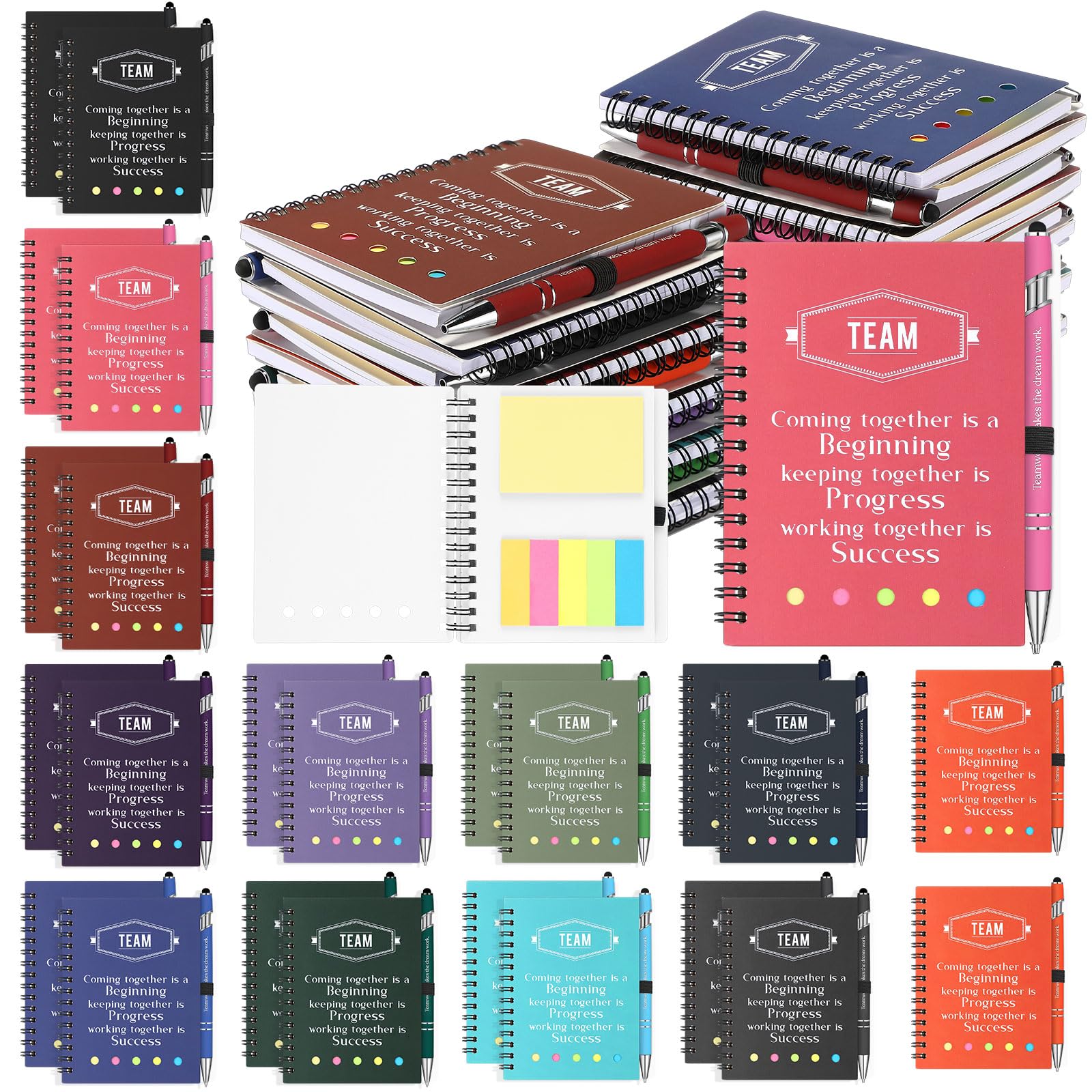 Fulmoon 72 quaderni motivazionali di ringraziamento, 36 pezzi, con 36 penne a sfera, diari tascabili motivazionali, quaderni 2 in 1 per insegnanti, colleghi, regalo colorato
