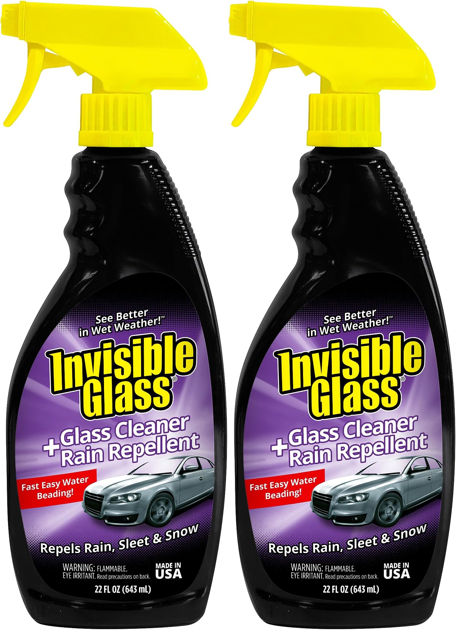 Invisible Glass 92184-2PK Glass Cleaner + Rain Repellent 2-in-1 Windshield and Window Spray, Cleans Auto Glass, Repels Rain, Sleet, Snow, Improves Wet Weather Visibility – 22 fl oz (Pack of 2)