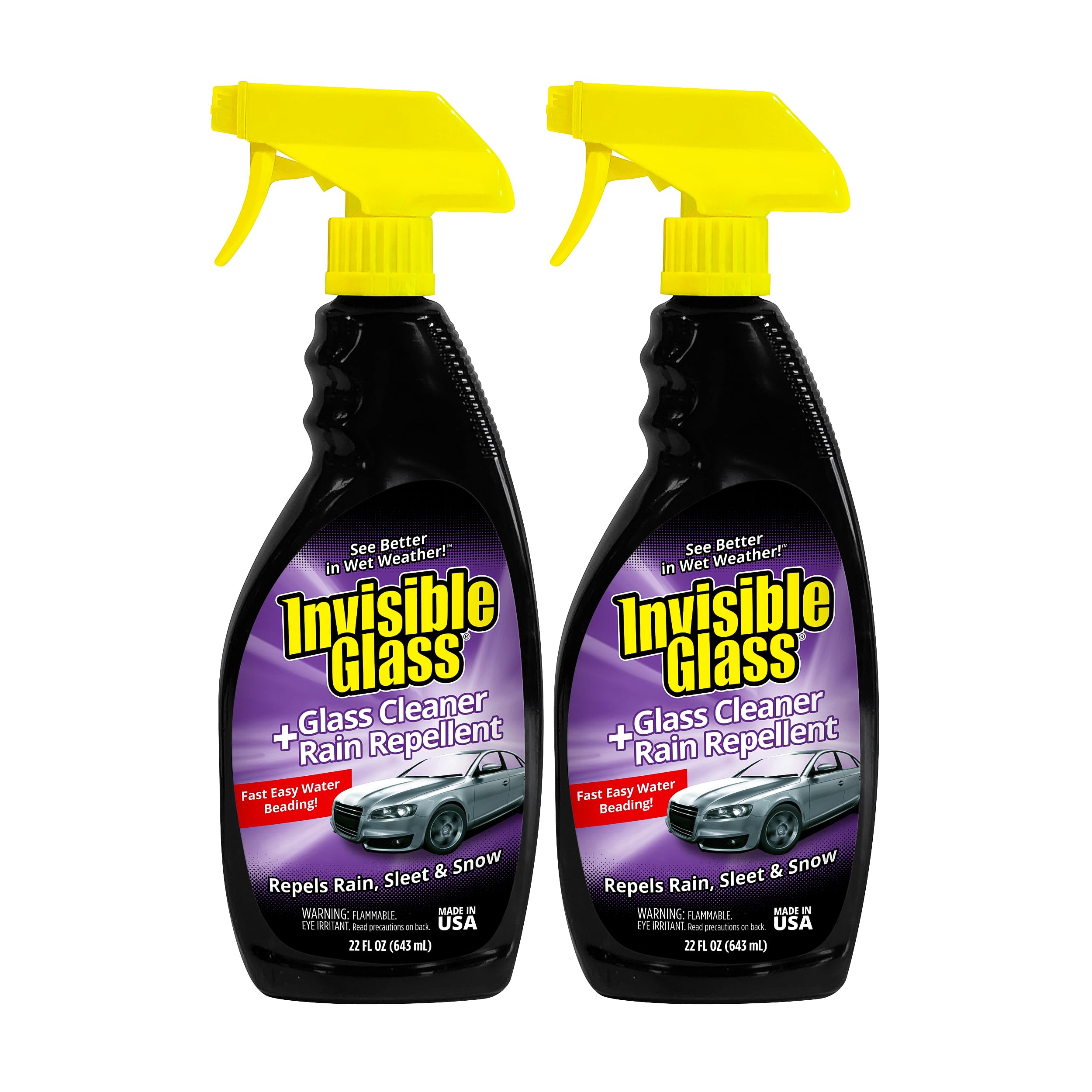 Invisible Glass 92184-2PK Glass Cleaner + Rain Repellent 2-in-1 Windshield and Window Spray, Cleans Auto Glass, Repels Rain, Sleet, Snow, Improves Wet Weather Visibility β 22 fl oz (Pack of 2)