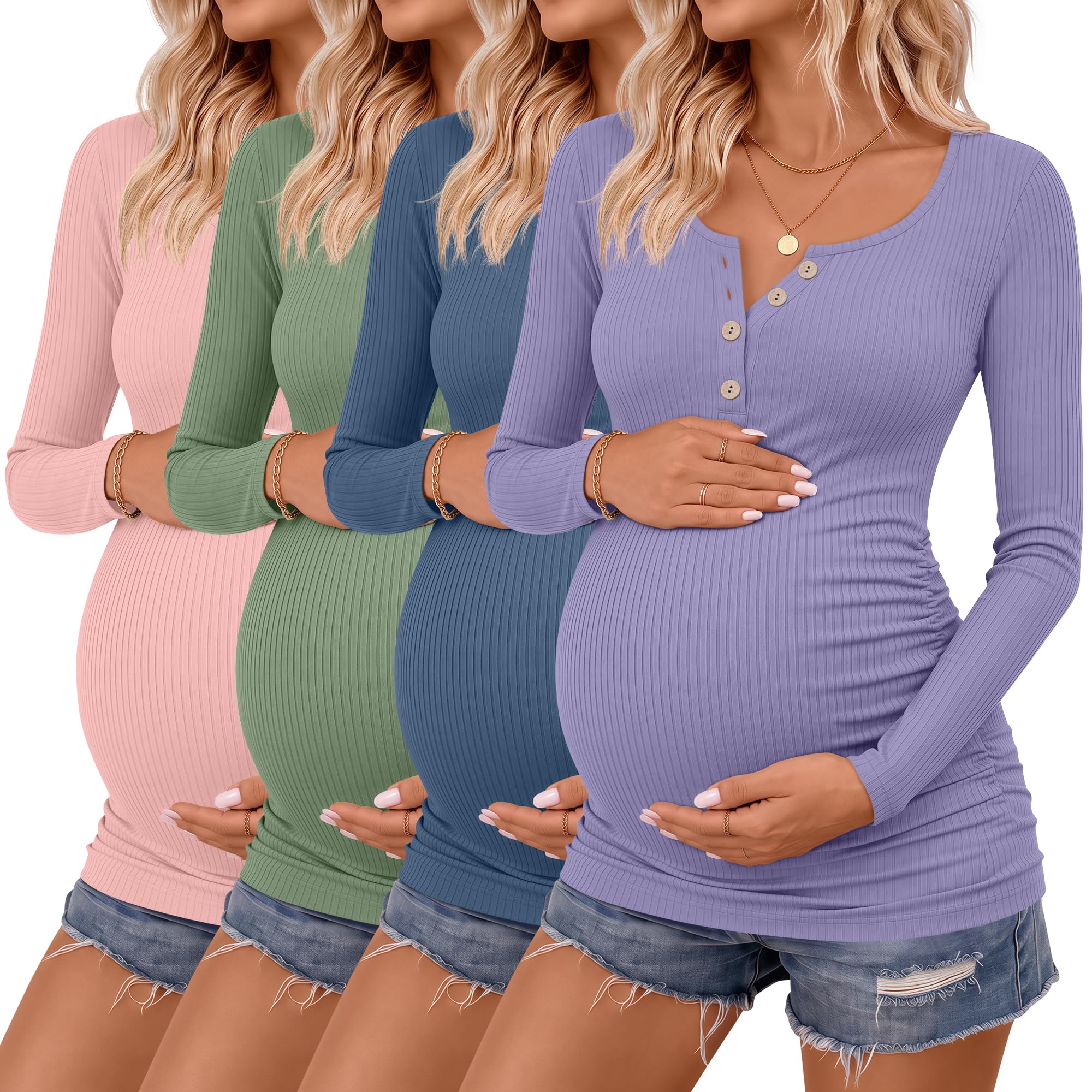 4 Pack Maternity Long Sleeve Shirts Pregnancy Tops