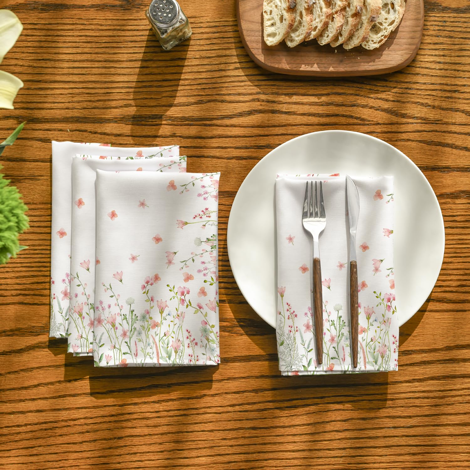 Horaldaily Spring Summer Cloth Napkins 18 x 18 Inch, Seasonal Pink Wild Flowers Party Dinner Decoration Washable Napkins Set of 12