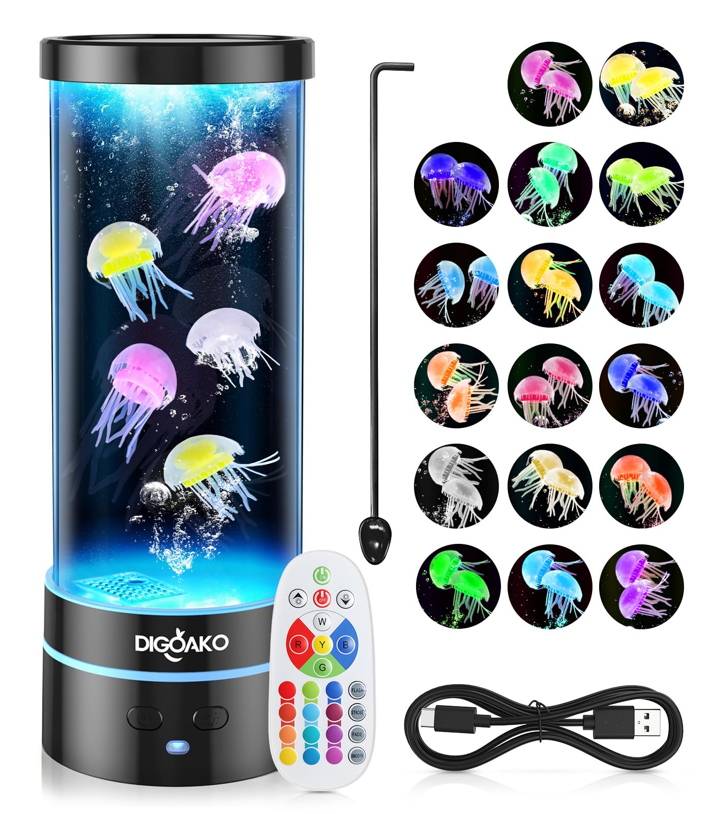 DIGOAKO Jellyfish Lamp: LED Jellyfish Tank Lamp, 17 Color Changing