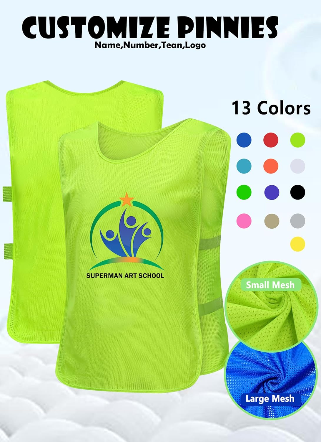 Custom Small Mesh Soccer Pinnies,Personalized Scrimmage Vest Pennies for Sports Kids Youth Adults with Number Team and Logo