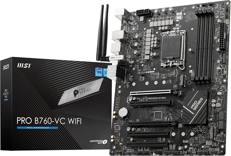 MSI PRO B760-VC WiFi ProSeries Motherboard (Supports 12th/13th Gen Intel Processors, LGA 1700, DDR5, PCIe 4.0, M.2, 2.5Gbps LAN, USB 3.2 Gen2, Wi-Fi 5, ATX) (Renewed)