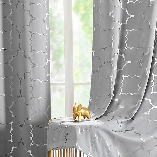 Miniatura 7 de Purainbow Paneles de cortinas opacas beige para dormitorio, 84 pulgadas, estampado metálico marroquí, cortinas de eficiencia energética para